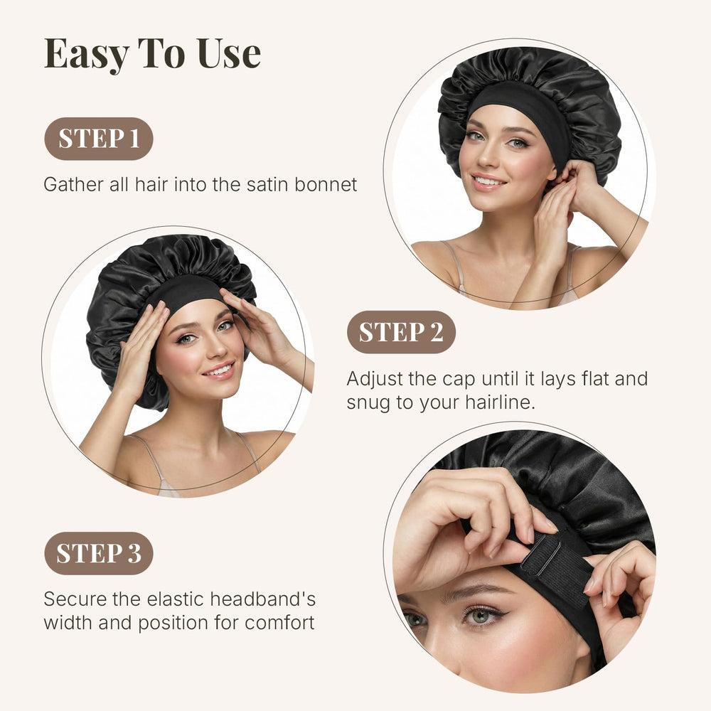 MaopaoBeauty bonnet flat lay labeled for easy washing and gentle-care benefit