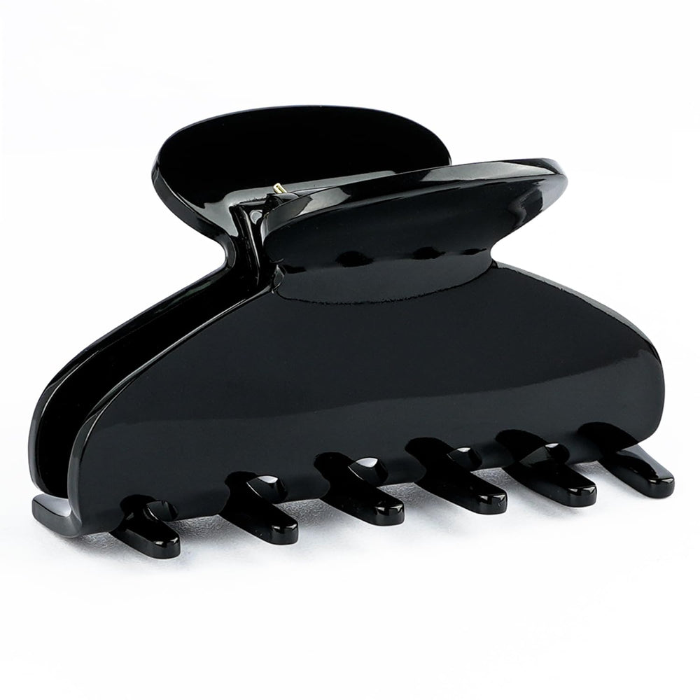 MAORULU front view of black acetate clip showing polished finish and elegant look