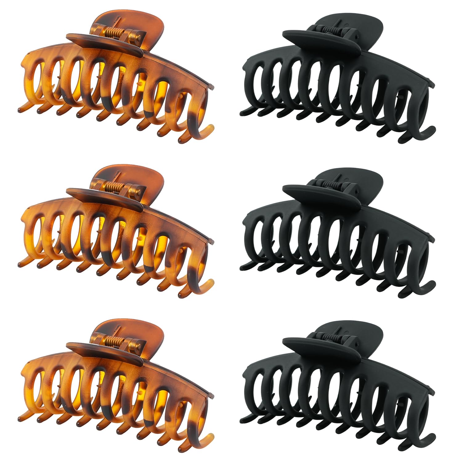MAORULU front view of six matte jaw clips showing colors and compact pack benefit