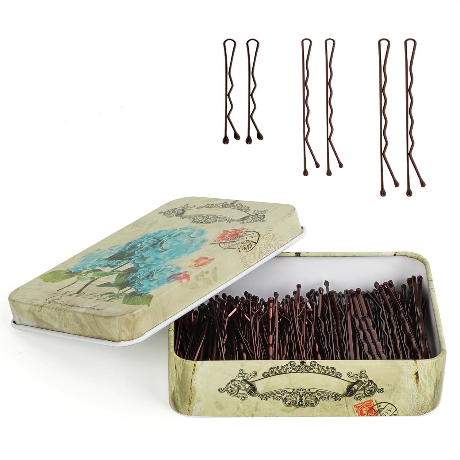 MAORULU front pack showing case and 250 brown bobby pins for organized styling