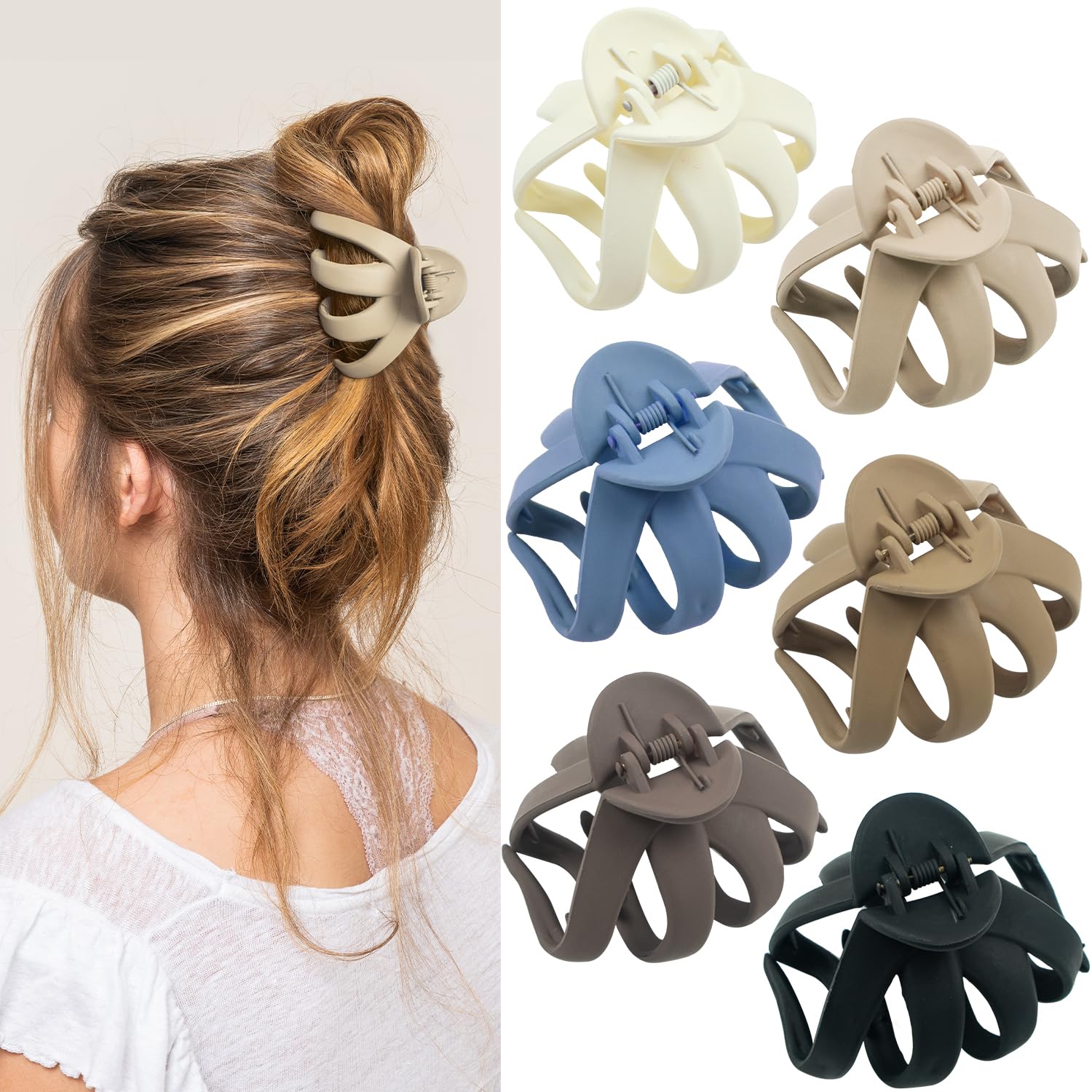 MAORULU front view of six clips showing neutral colors and durable build benefits