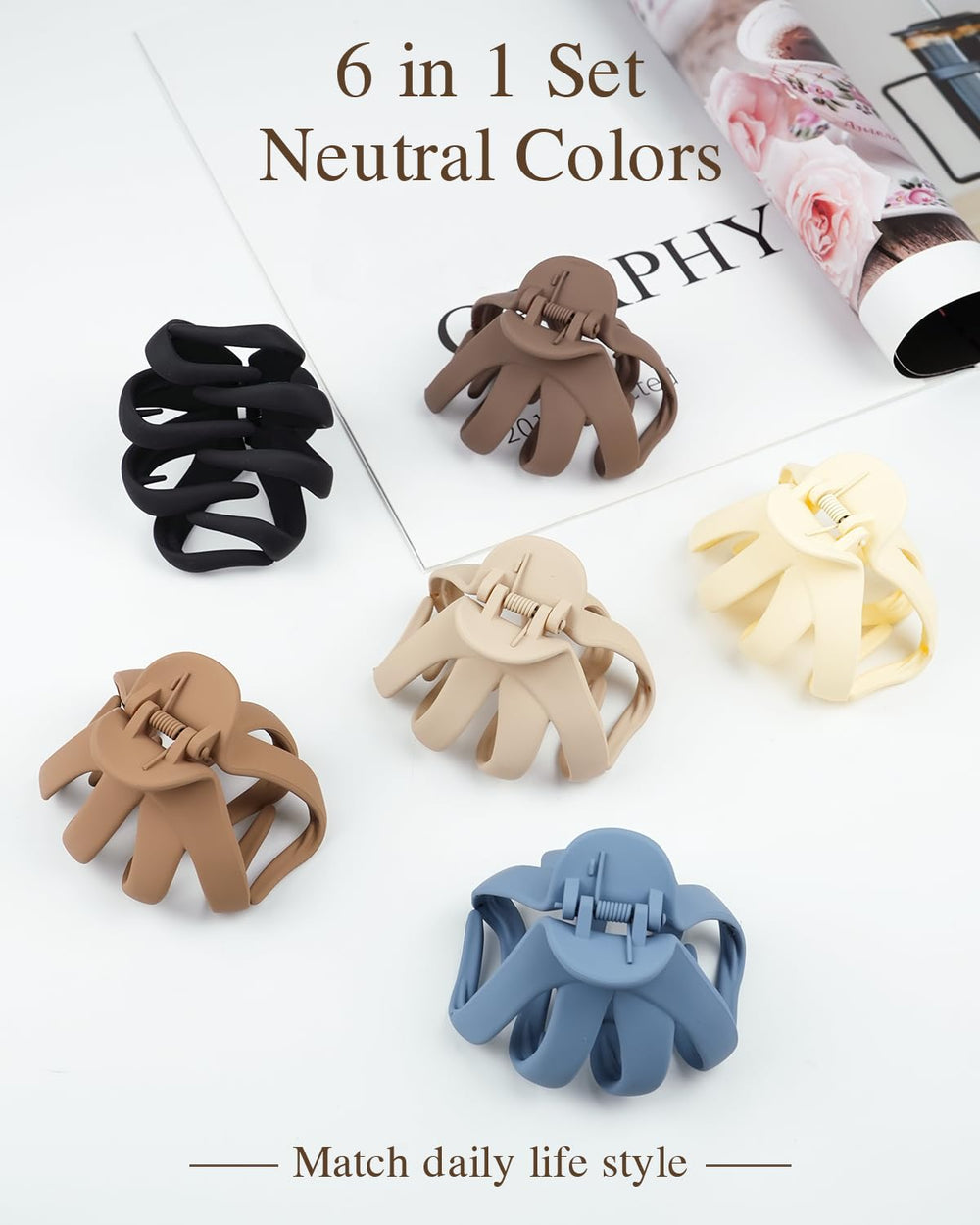 MAORULU neutral color clips flatlay showing versatile styling options for outfits
