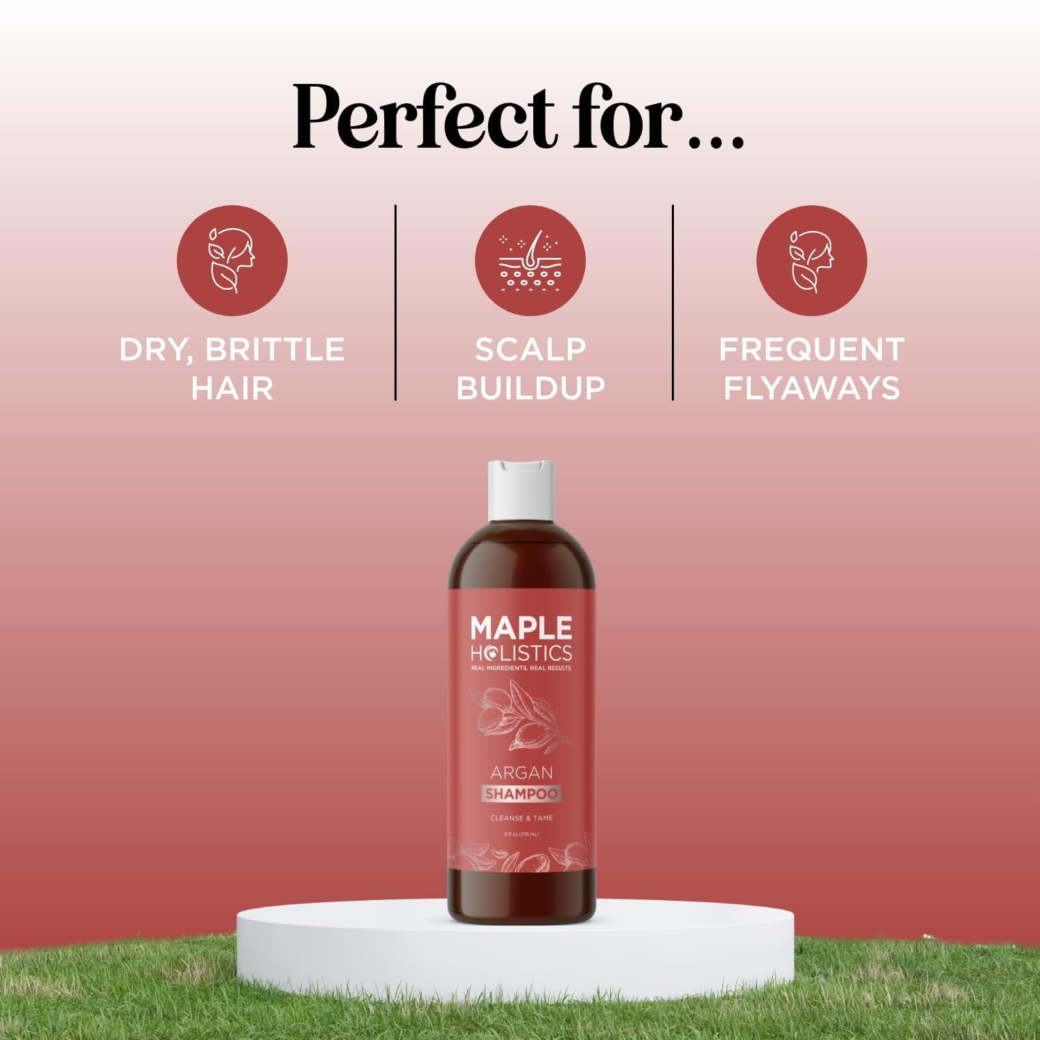 Maple Holistics bottle in hand for size comparison and portability benefit