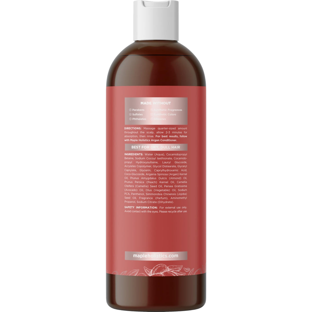 Maple Holistics ingredient label close-up showing argan oil and natural ingredients