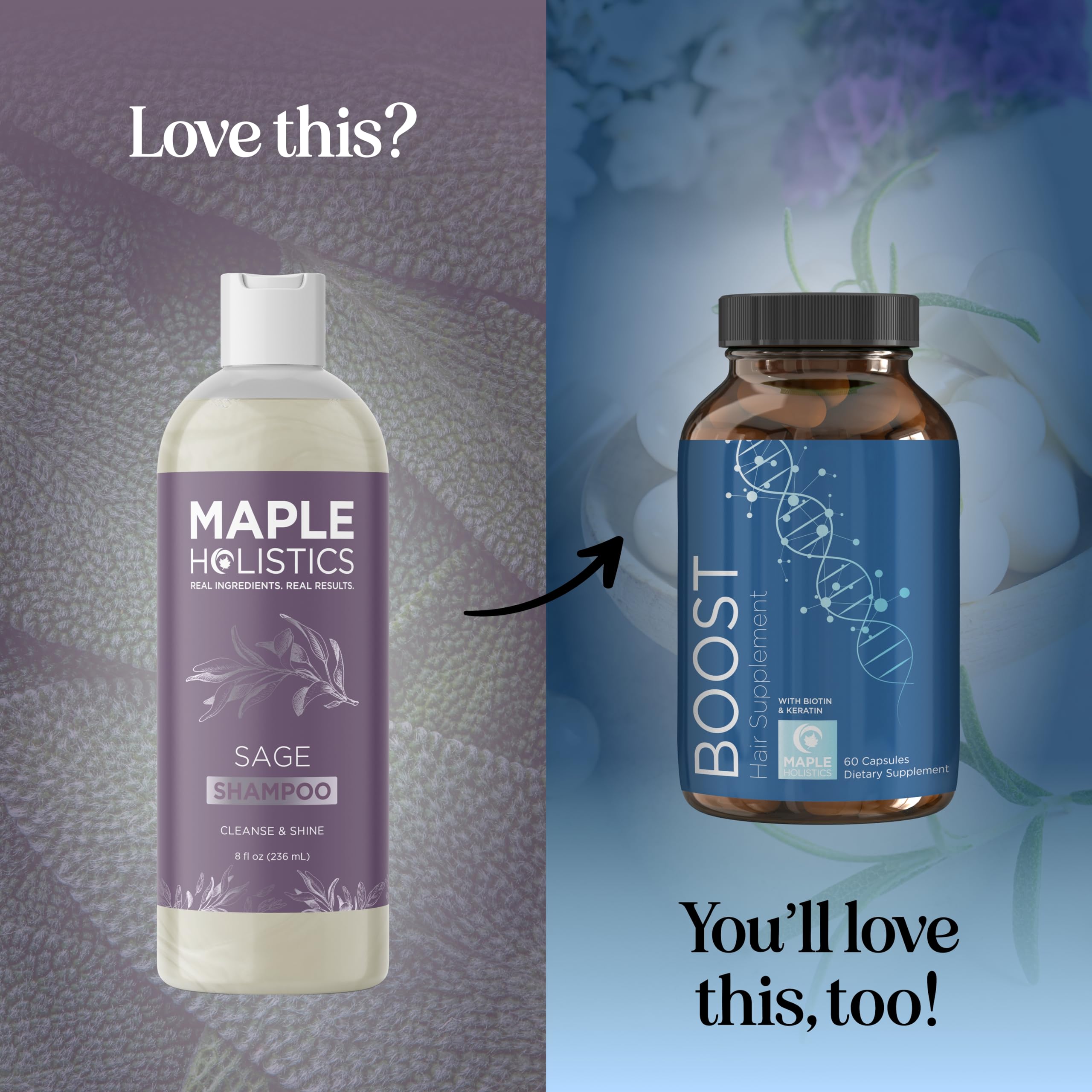 Maple Holistics before and after roots showing reduced oil and lift