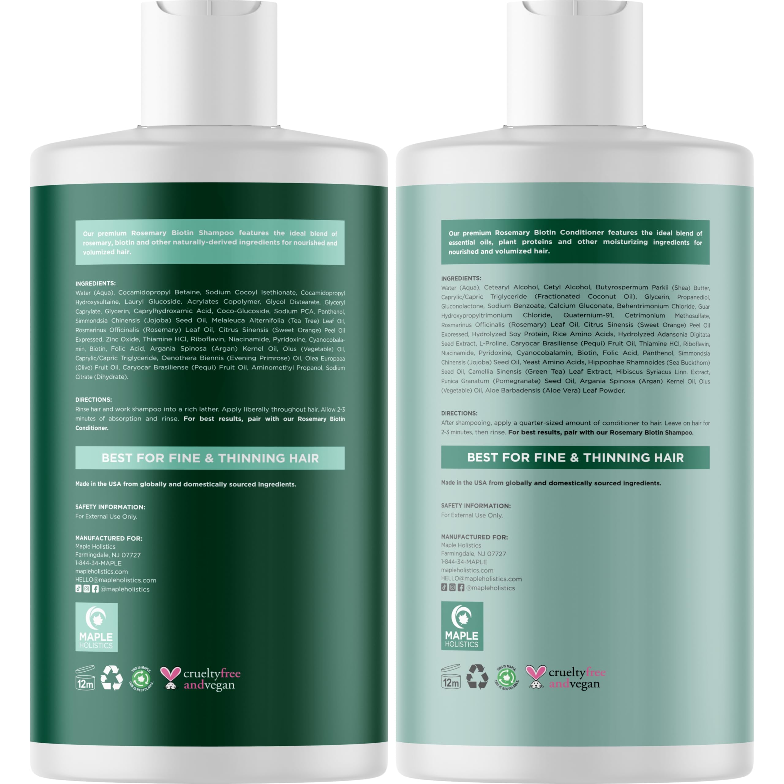 Maple Holistics 16 fl oz bottles side-by-side for clear size and capacity reference