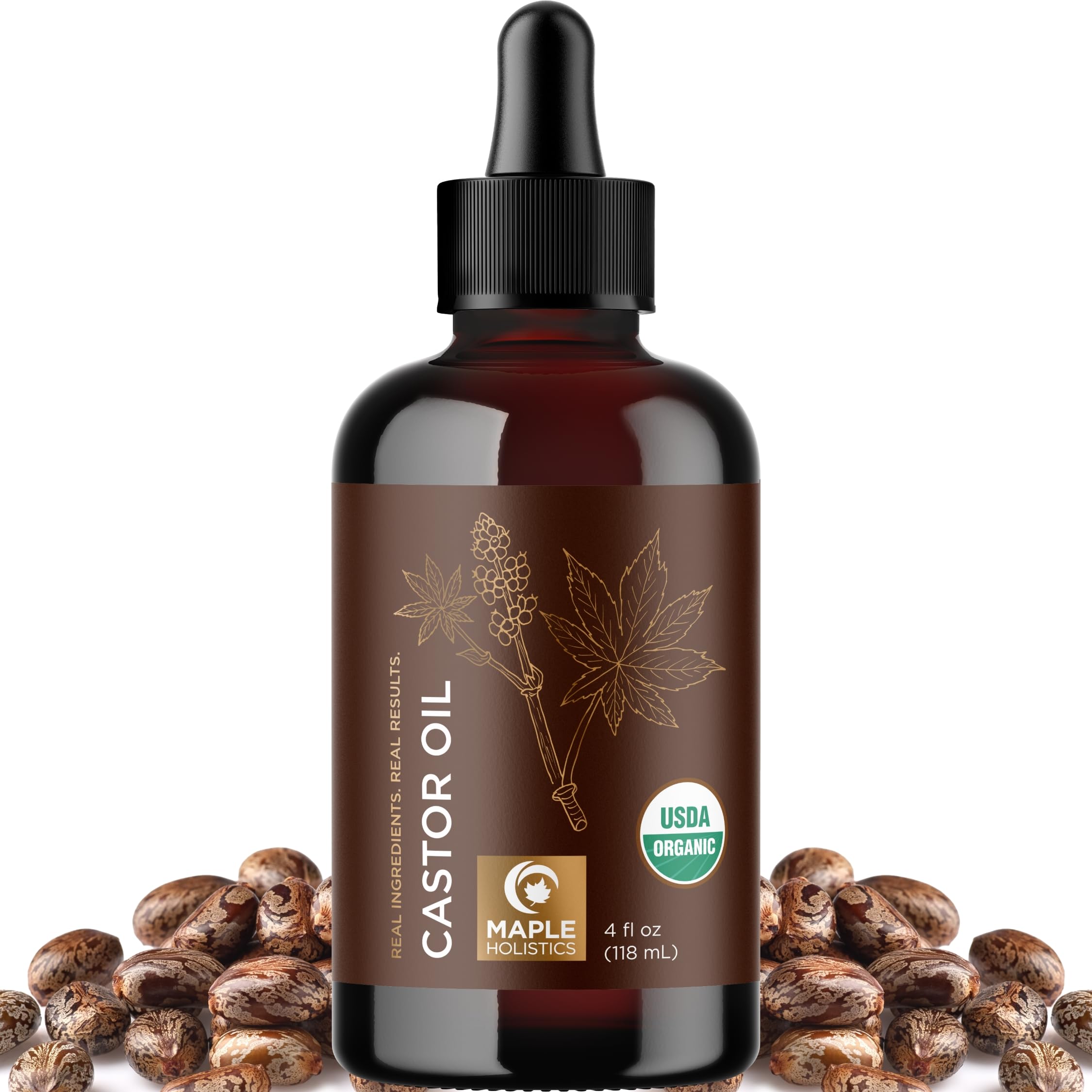Maple Holistics glass bottle front view showing clean packaging and purity benefit