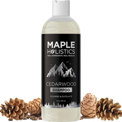 Maple Holistics bottle front packaging showing cedarwood rosemary formula benefit
