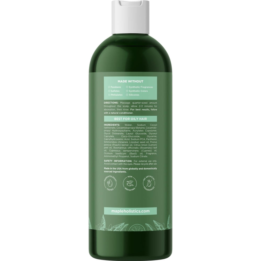 Maple Holistics label close-up showing ingredients and sulfate-free benefit