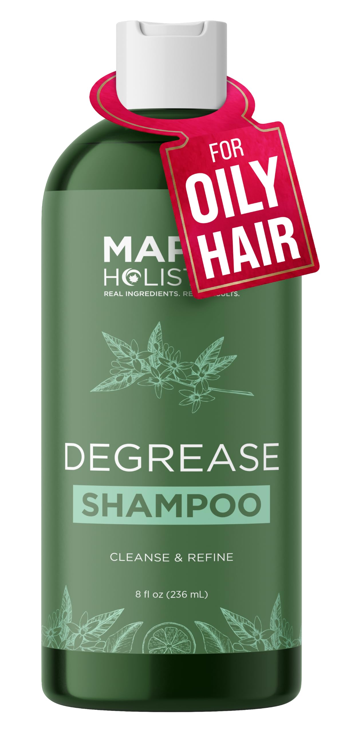 Maple Holistics bottle front view highlighting clarifying shampoo for clean scalp