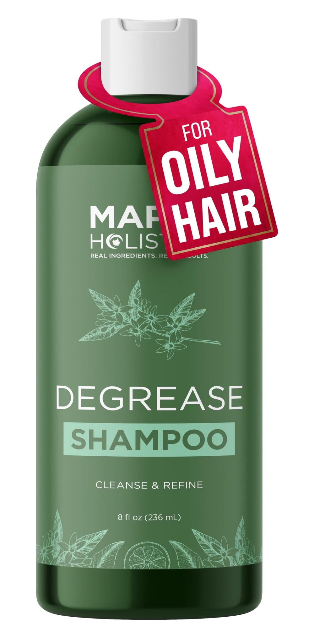 Maple Holistics bottle front view highlighting clarifying shampoo for clean scalp