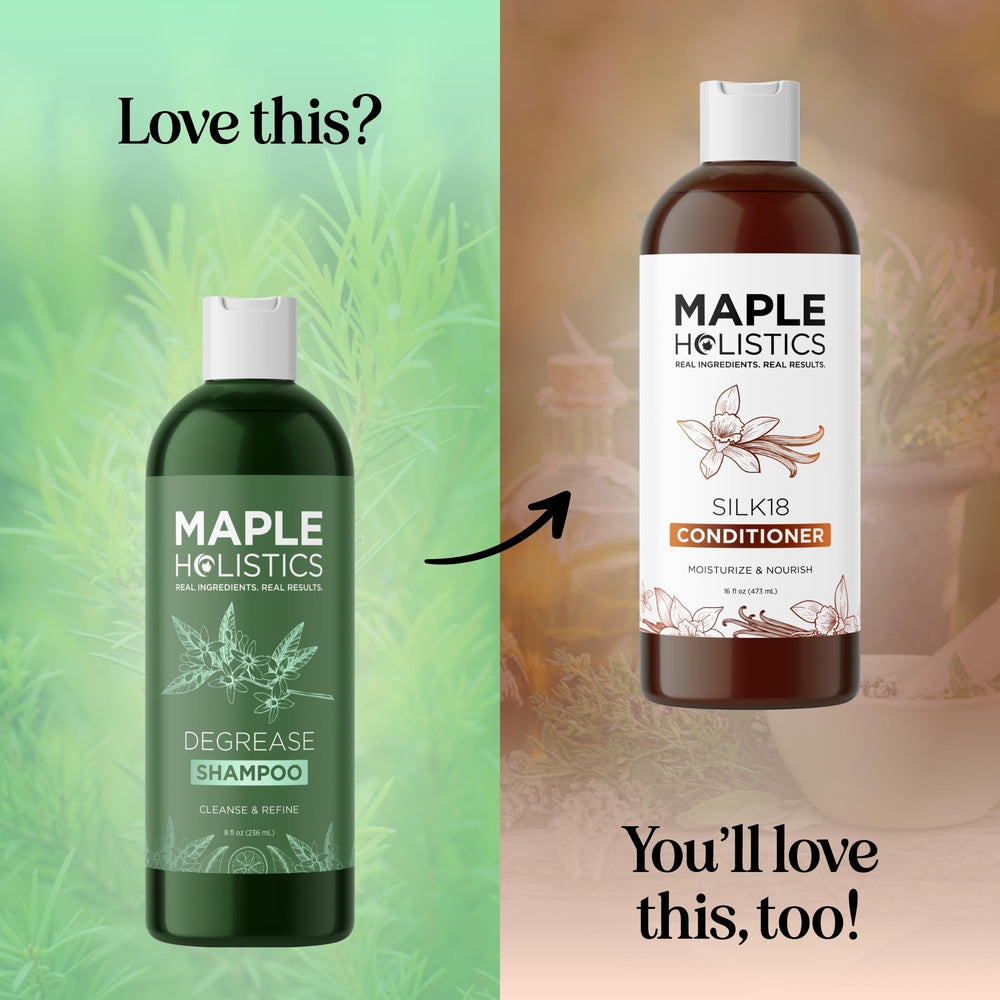 Maple Holistics 8 oz bottle next to common items showing true size advantage