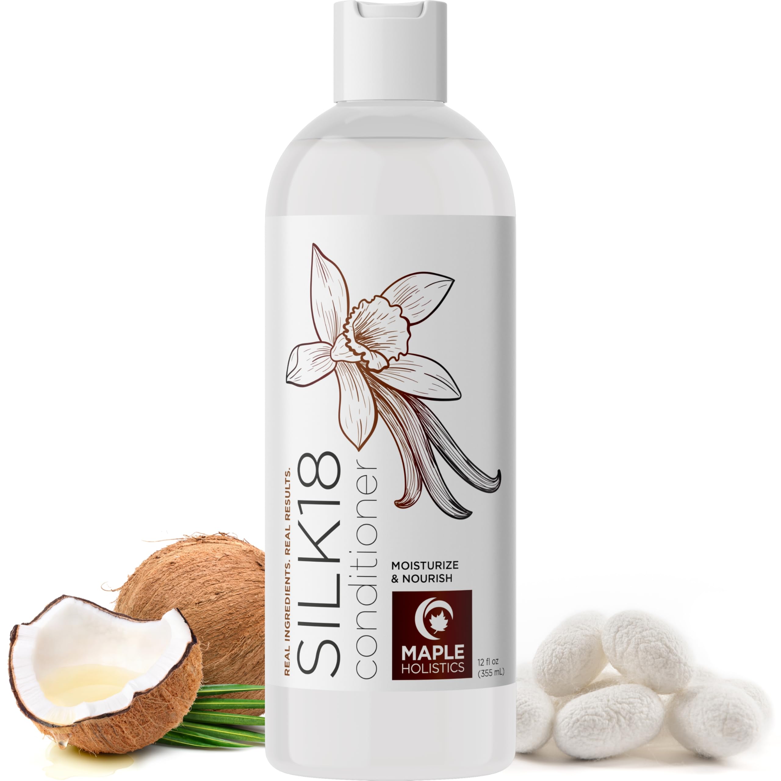 Maple Holistics front bottle view showing packaging and nourishing benefits
