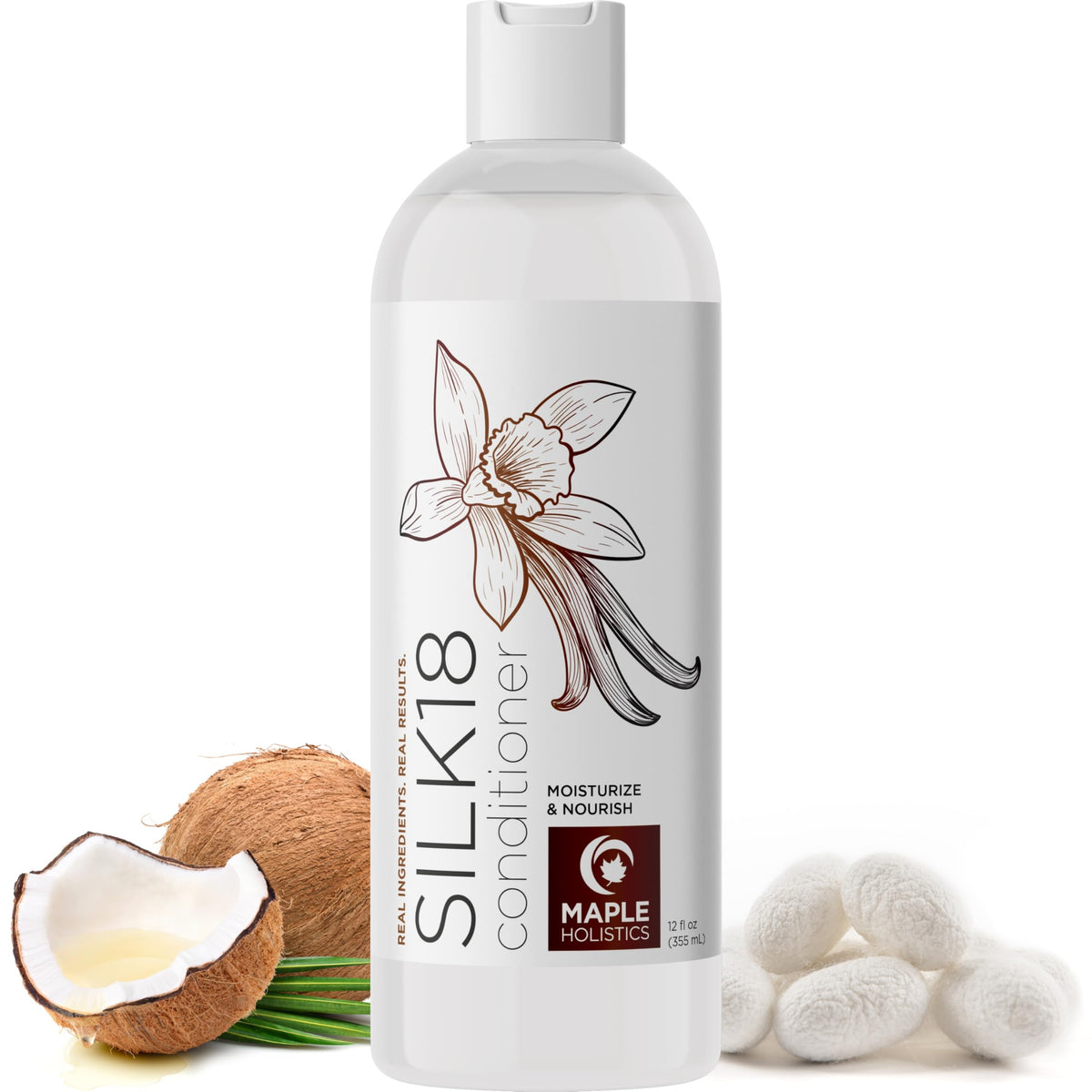 Maple Holistics front bottle view showing packaging and nourishing benefits