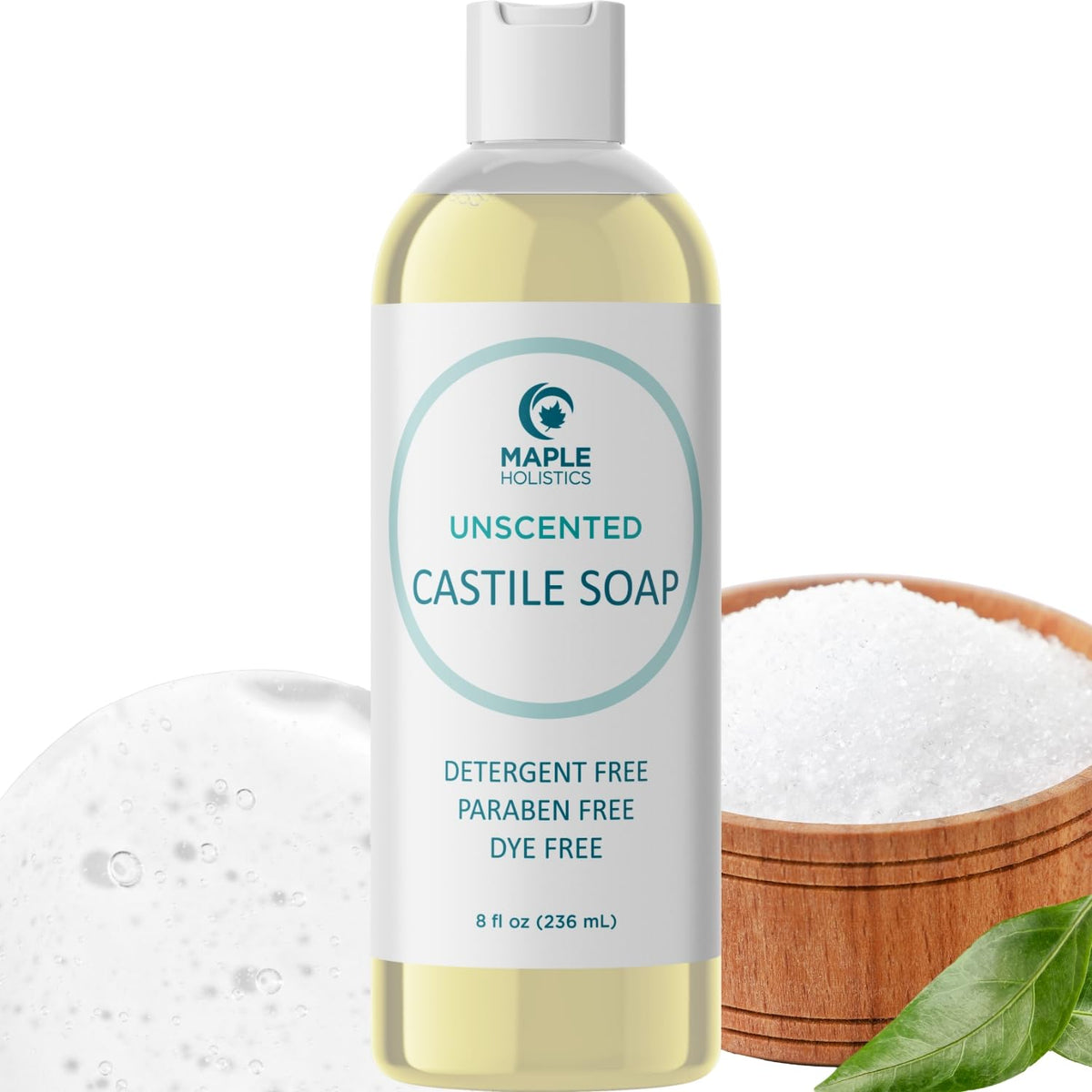 Maple Holistics front bottle showing product benefits for gentle cleansing