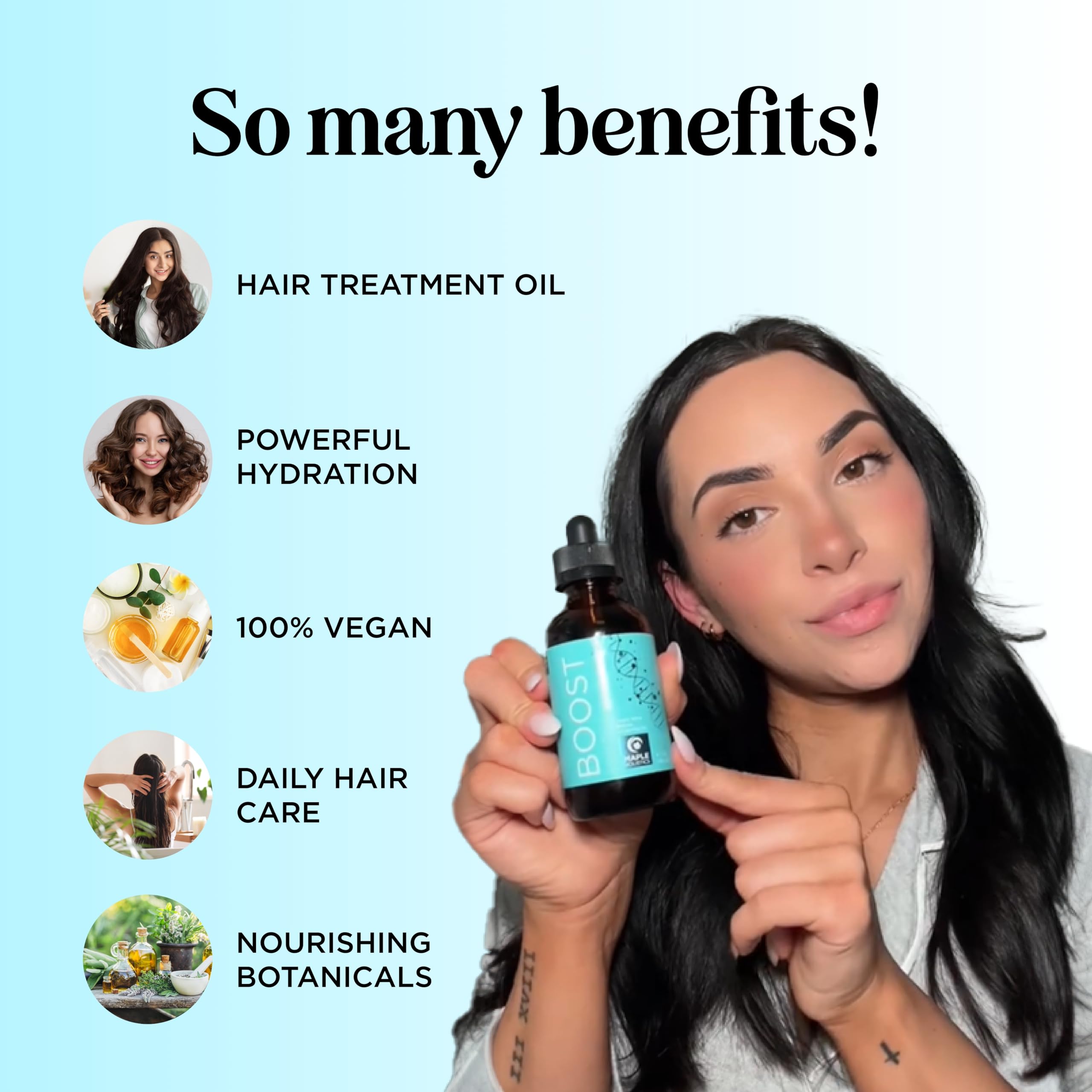 Maple Holistics label ingredients detail showing botanical blend benefits