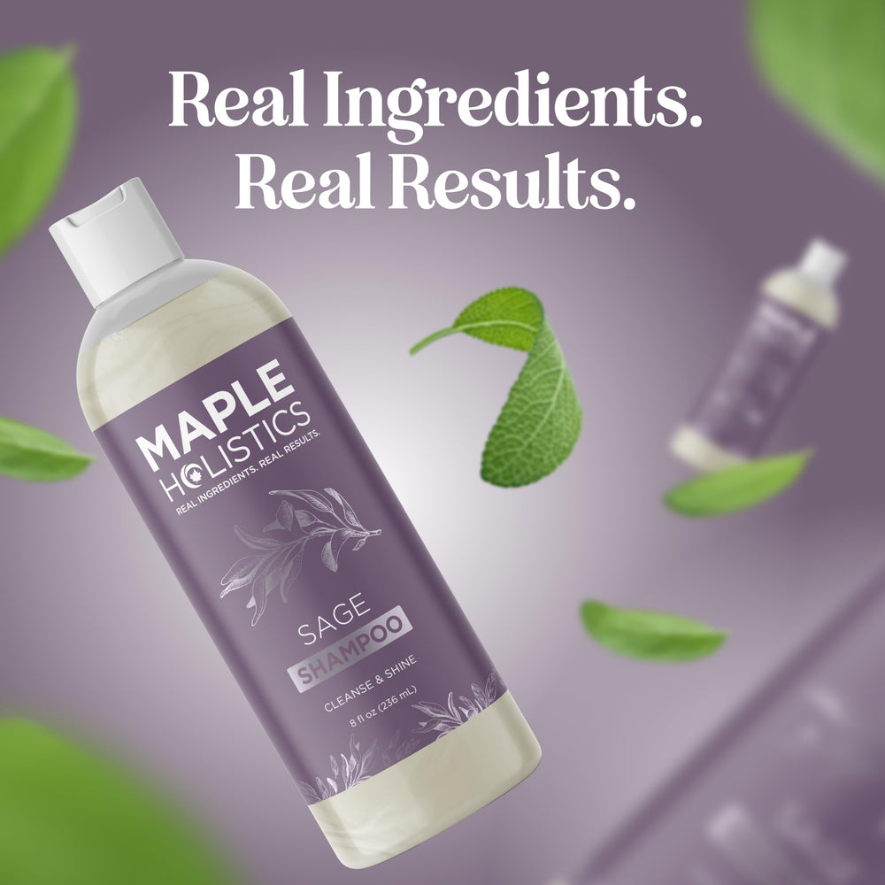 Maple Holistics bottle on bathroom shelf in lifestyle setting for routine use