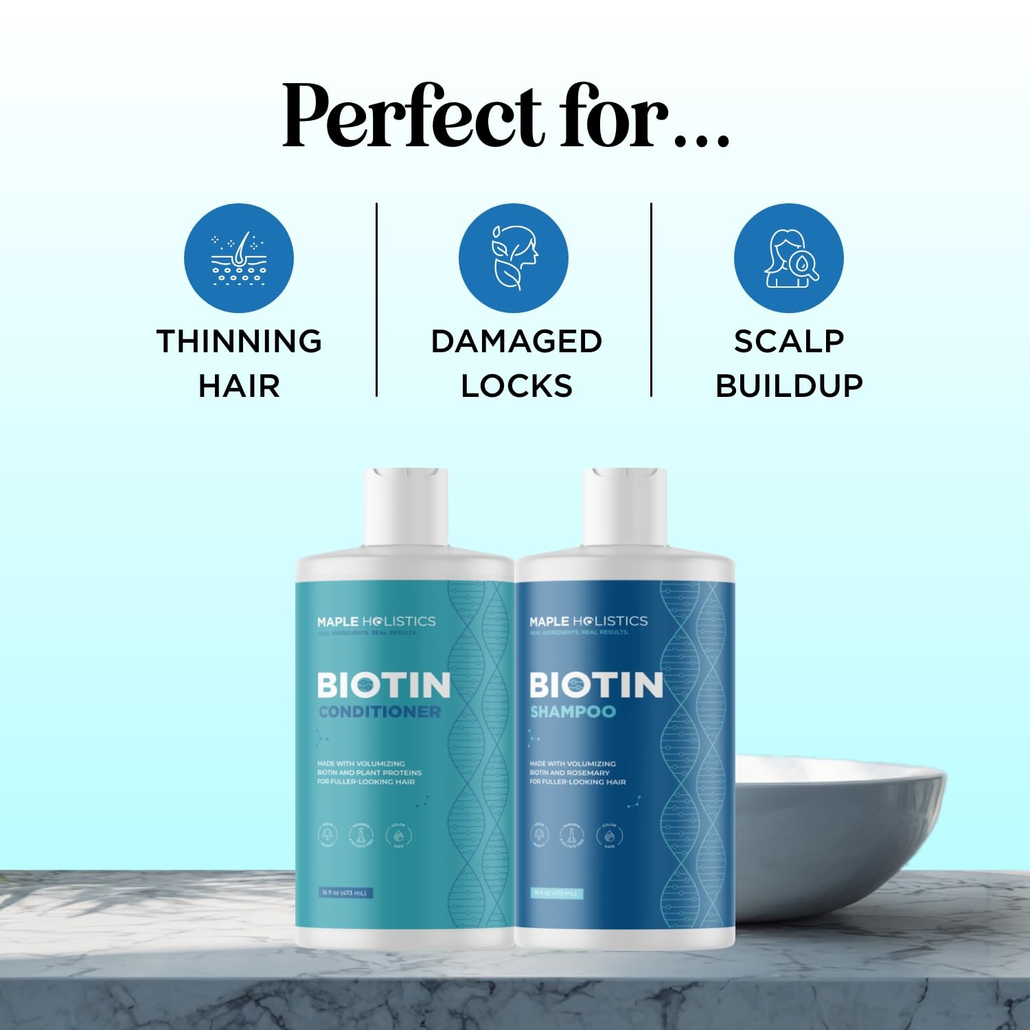 Maple Holistics label closeup highlighting ingredients and color-safe benefit