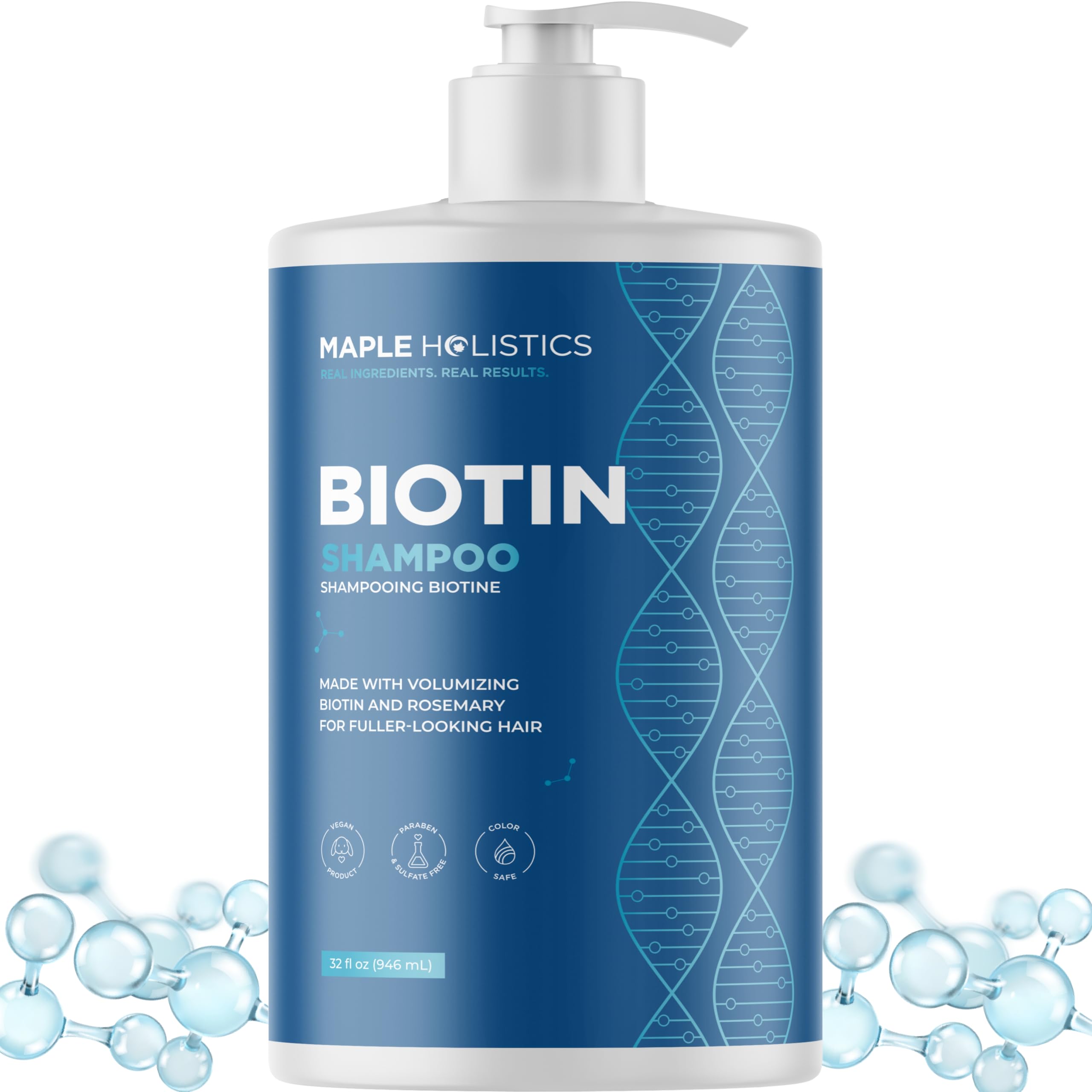 Maple Holistics shampoo bottle front view showing label and volume benefit