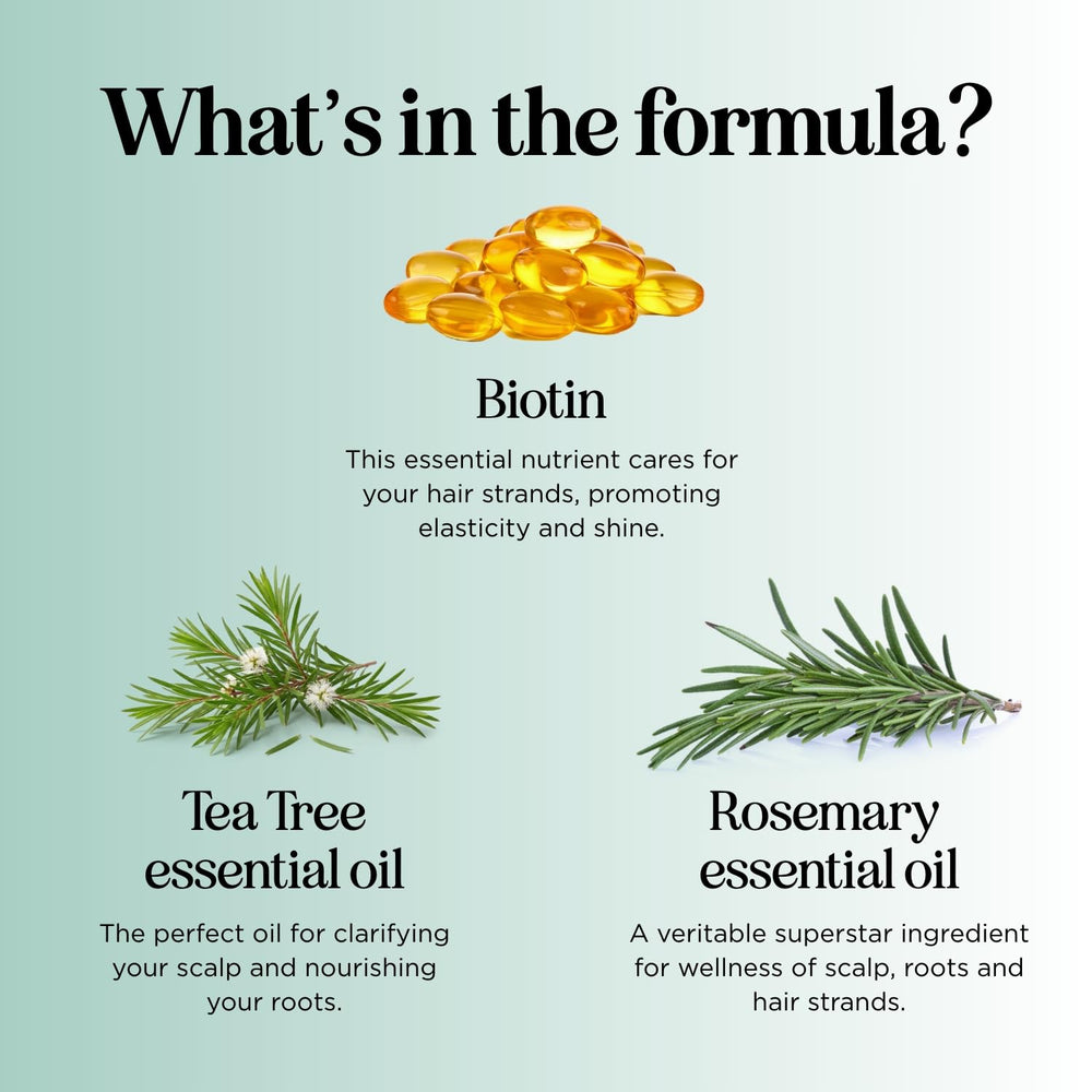 Maple Holistics rosemary oil bottle highlighting botanical ingredient benefits
