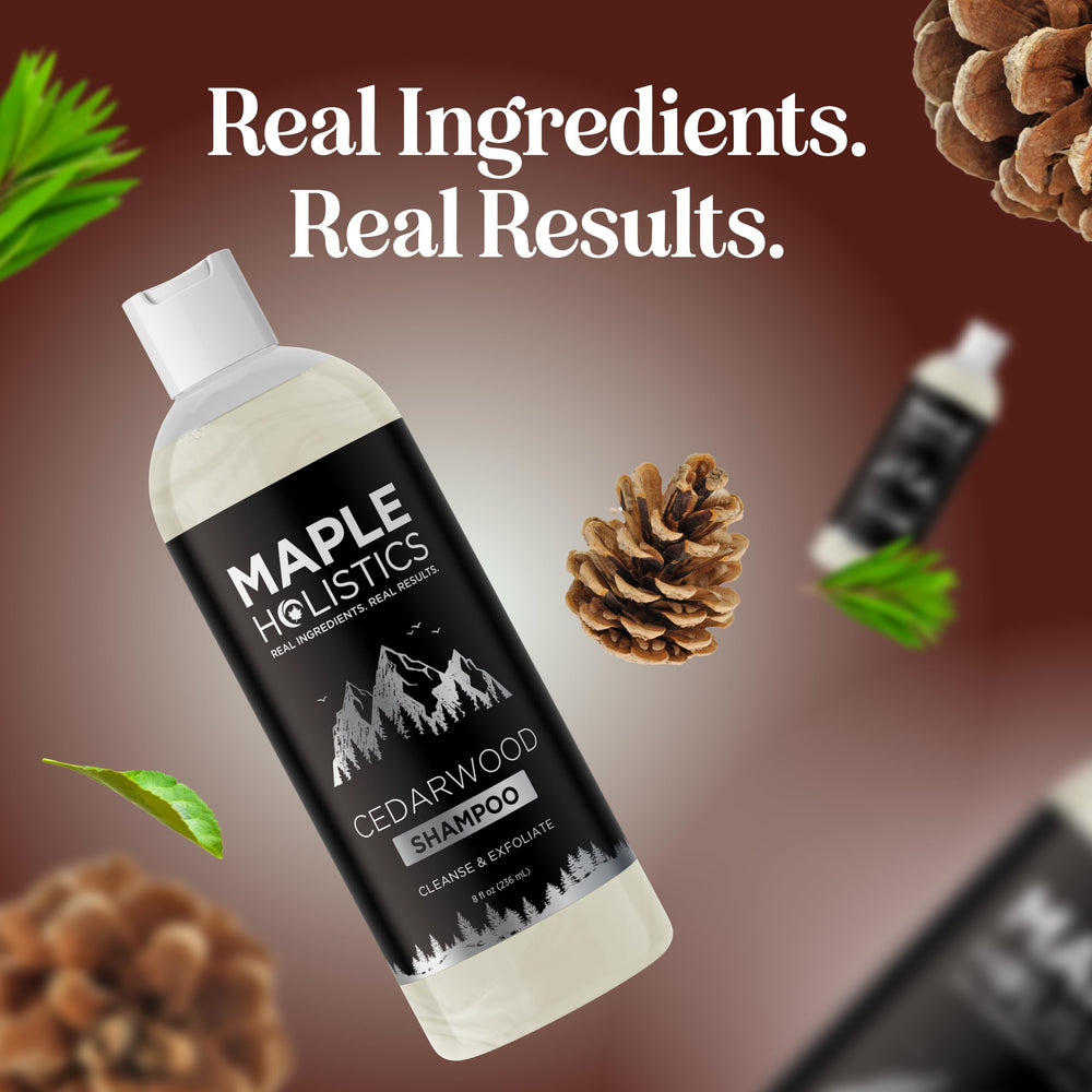 Maple Holistics shampoo in bathroom setting illustrating everyday use benefit