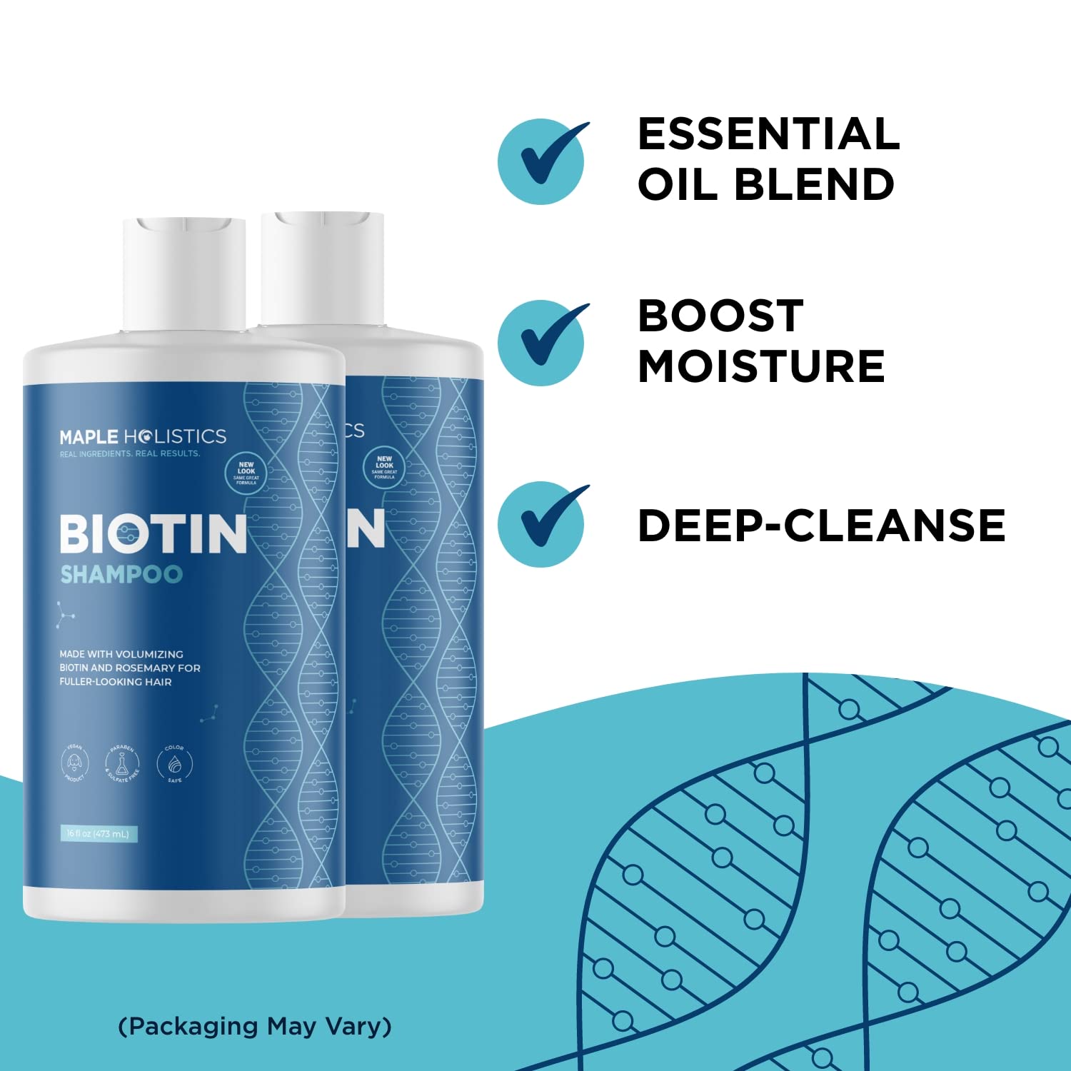 Maple Holistics shampoo pouring with argan oil droplet illustrating lightweight nourishment