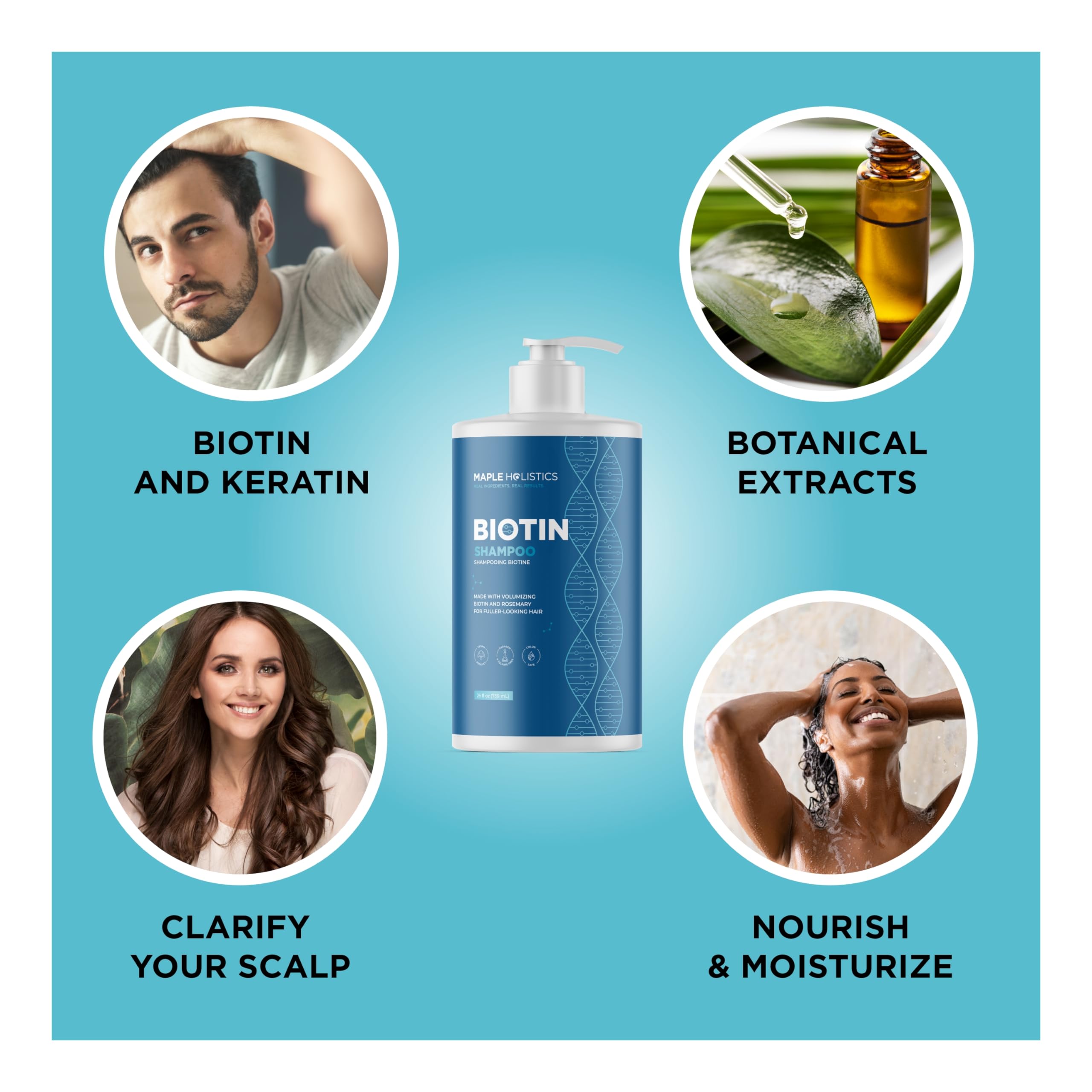 Maple Holistics pouring shampoo into hand for easy dispensing and control
