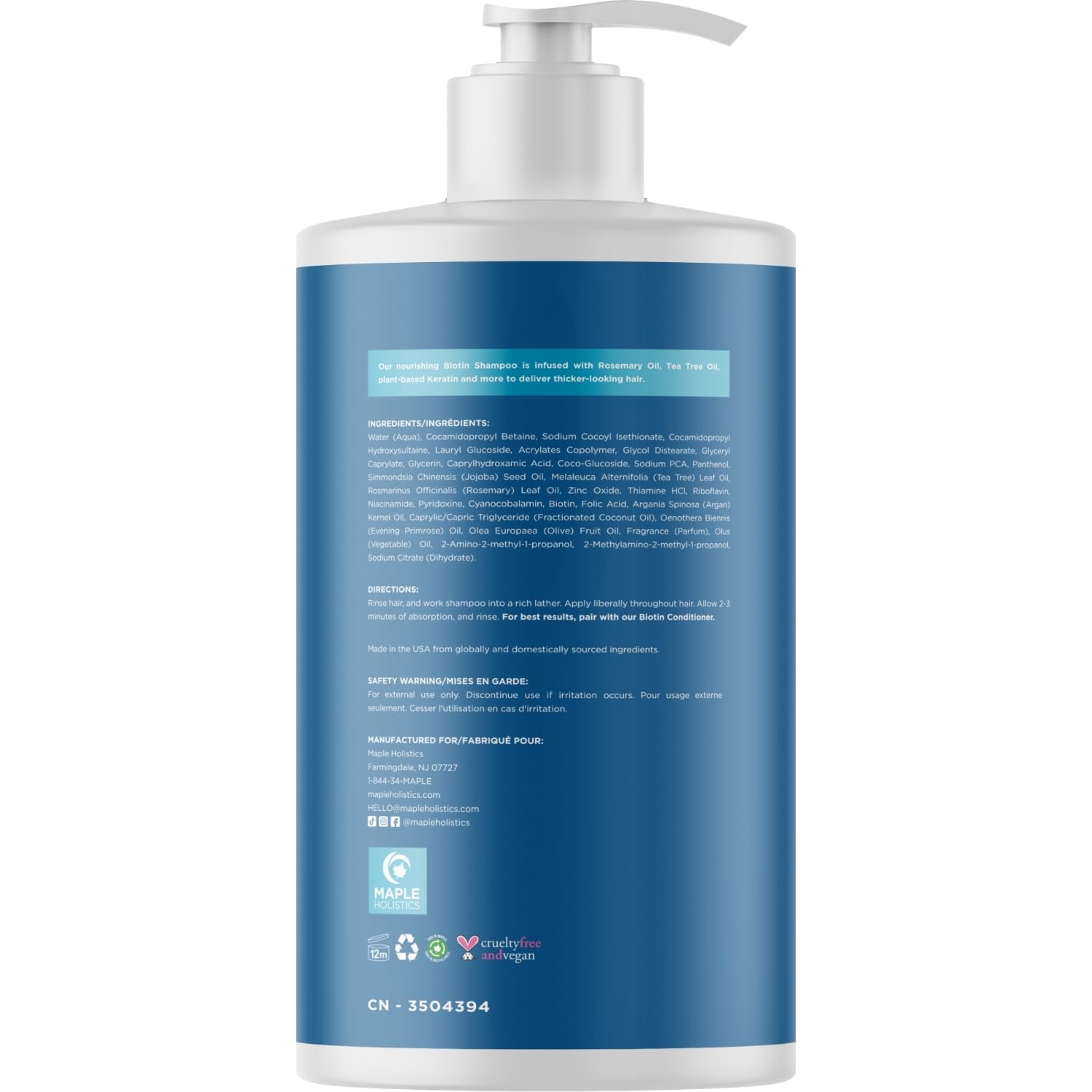Maple Holistics label close-up highlighting clean ingredients and clarity