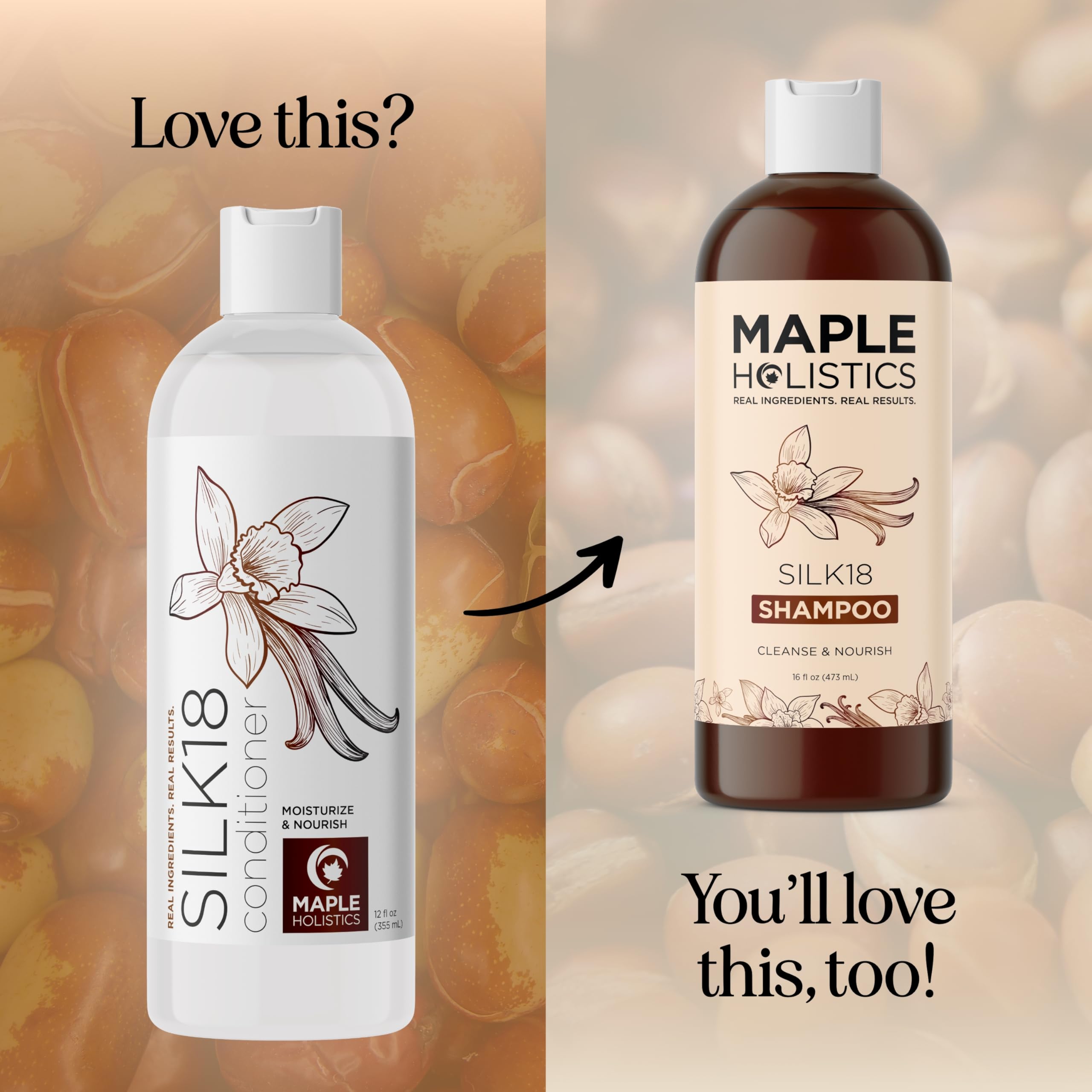 Maple Holistics 12 fl oz bottle next to common items for size comparison