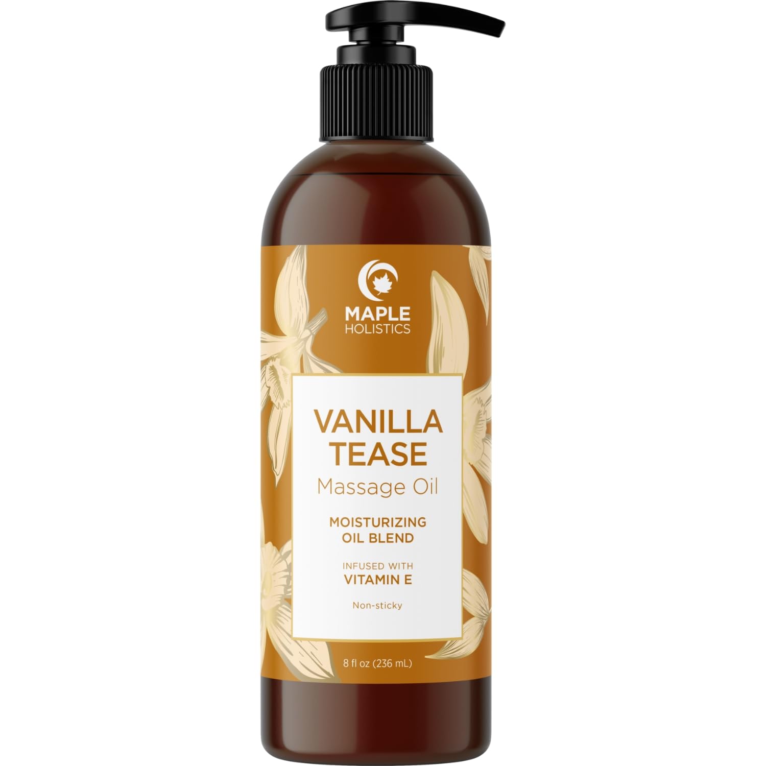 Maple Holistics front bottle showing vanilla massage oil and gifting appeal