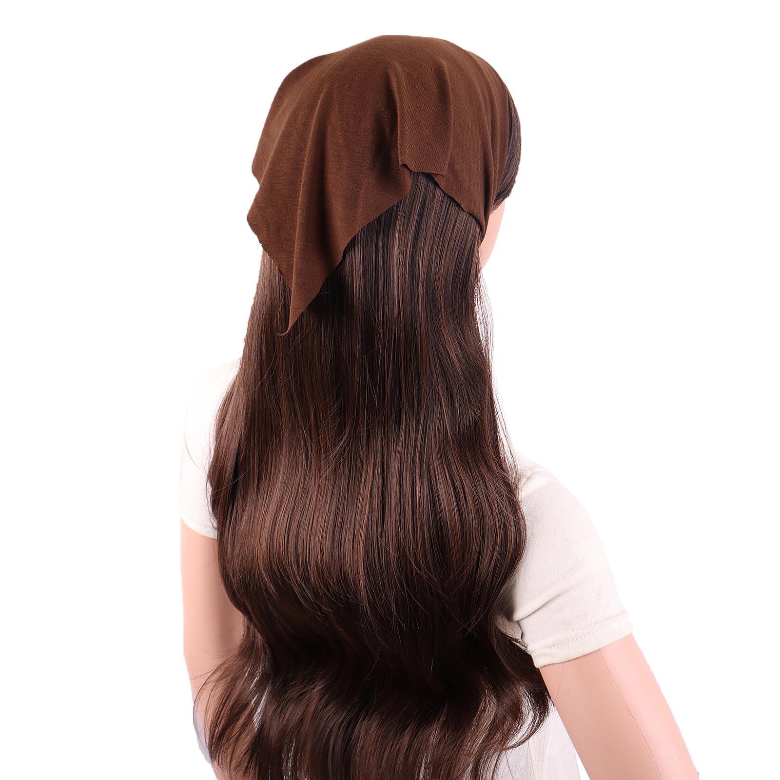 MapofBeauty head scarf held in hand to show 13-inch size and easy packing benefit