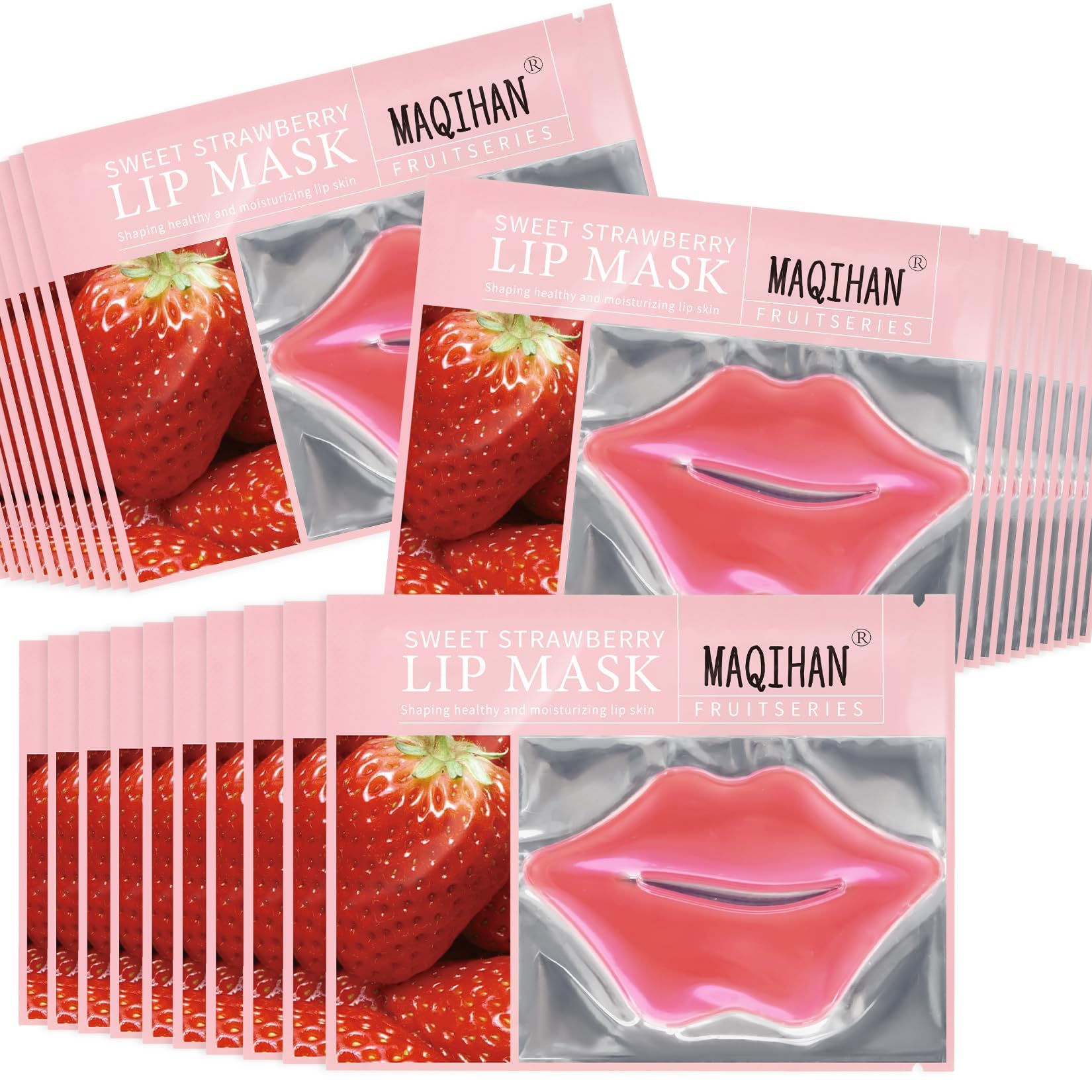 MAQIHAN front packaging of 30 pink lip masks showing quantity and branding for quick identification
