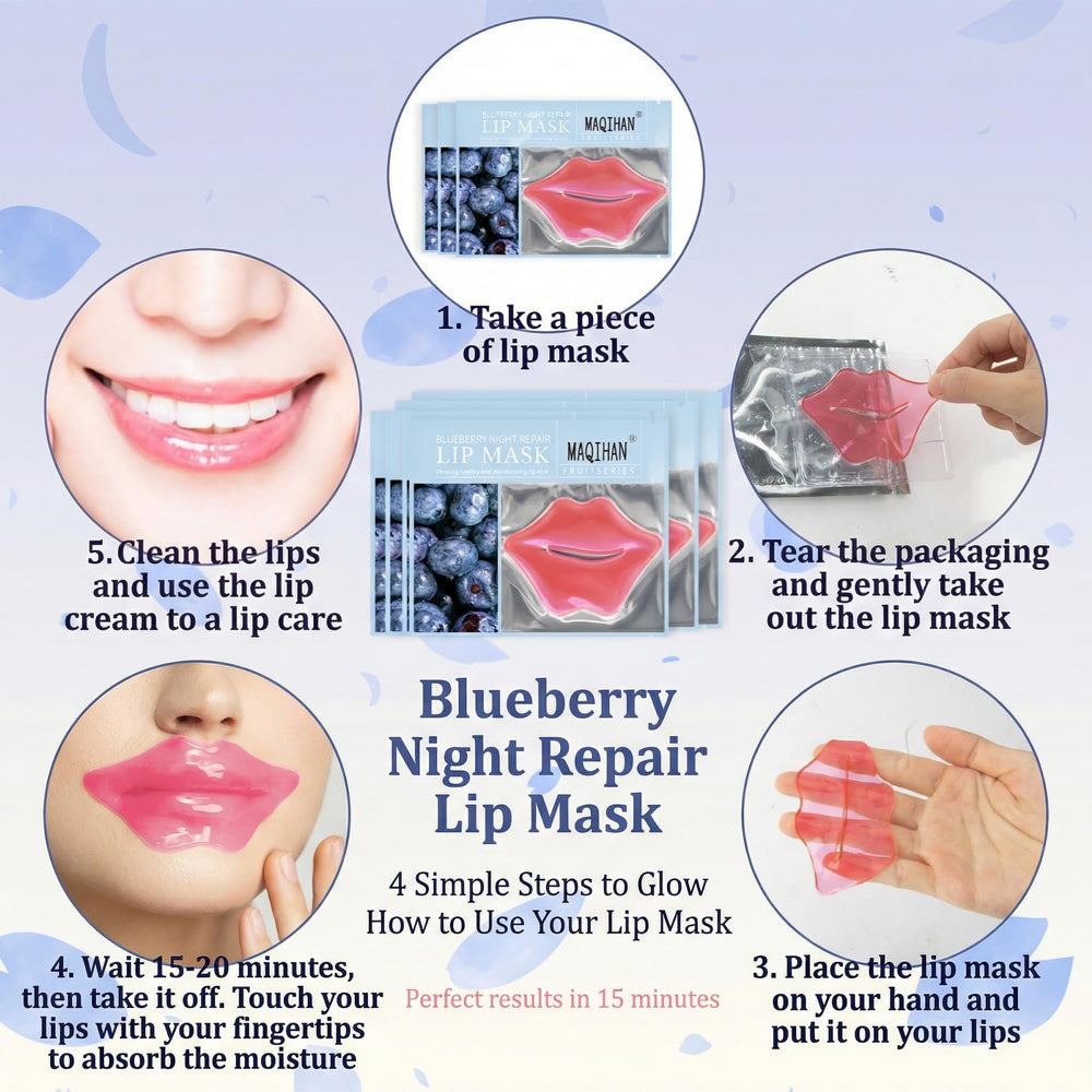 MAQIHAN patch applied on lips showing instant smoothing benefit