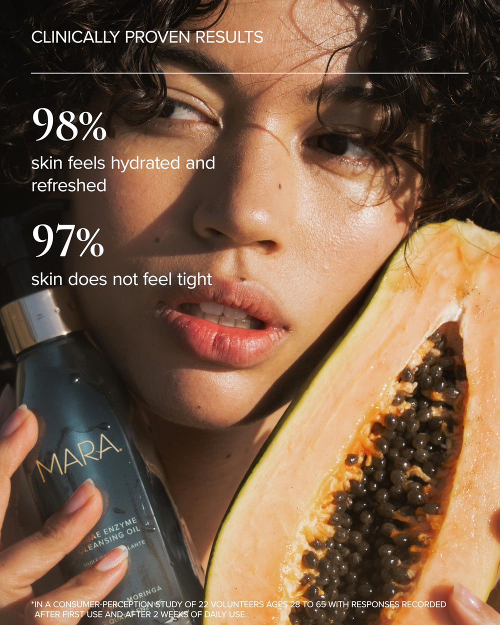 MARA bottle staged in bathroom setting conveying a nourishing nightly routine