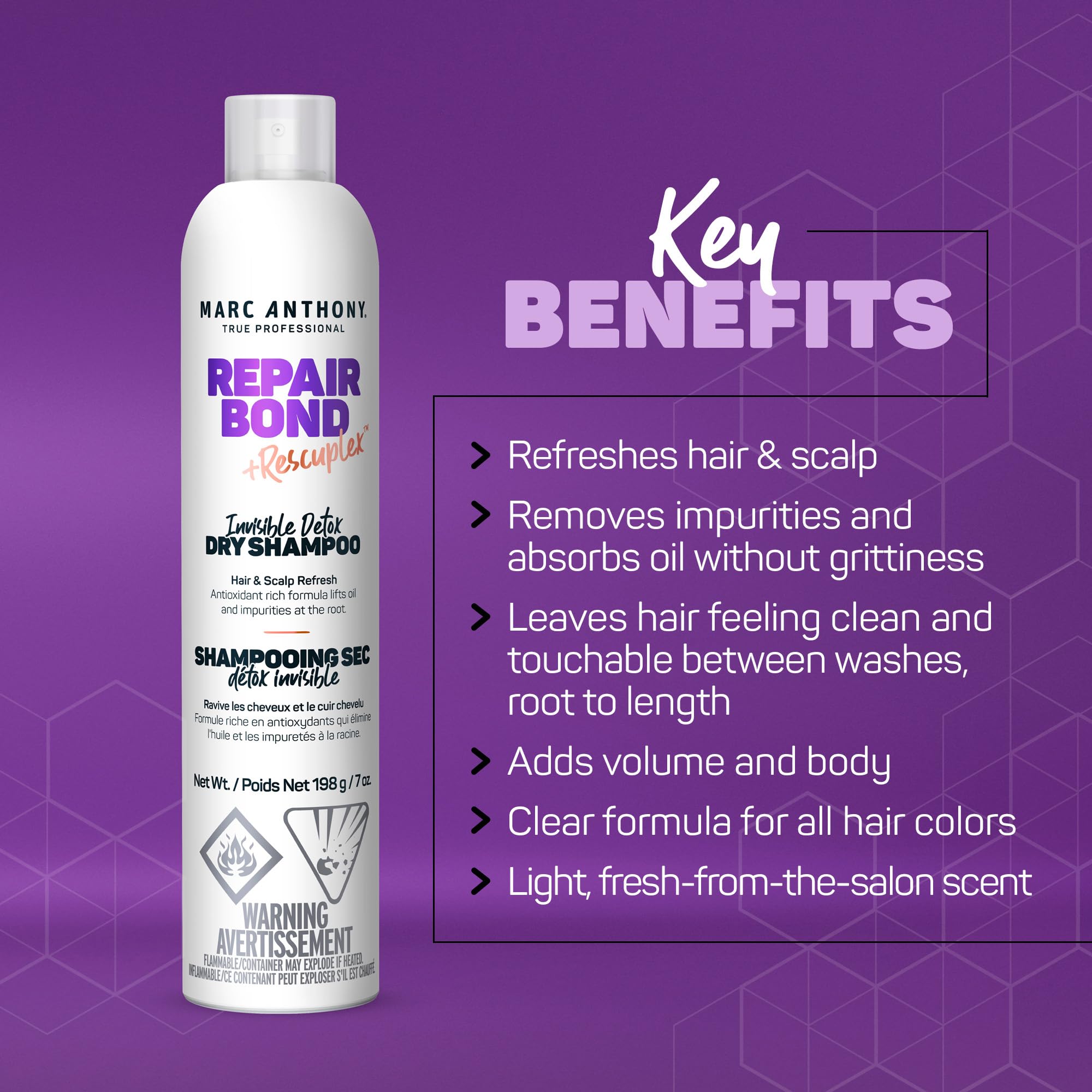 Marc Anthony dry shampoo applied at roots illustrating oil absorption and refreshed lift