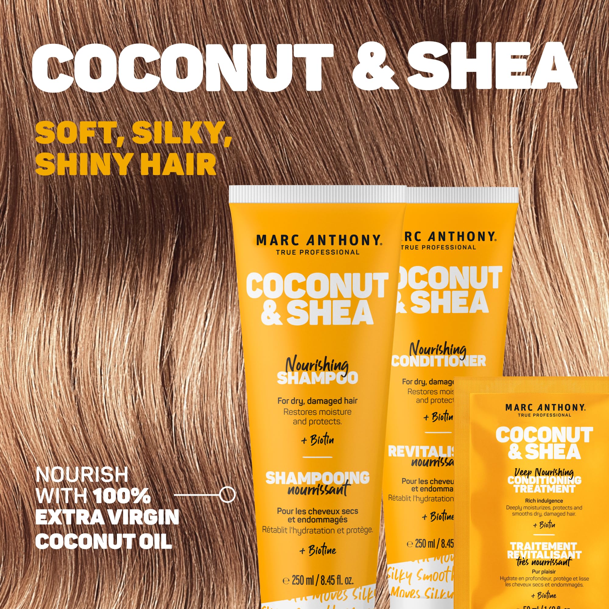 Marc Anthony hair mask application in hand showing rich formula for deep conditioning benefit