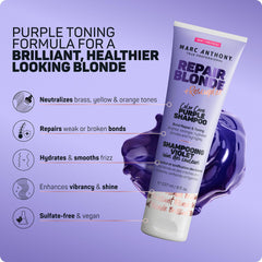Marc Anthony shampoo pouring into hand illustrating easy application and even toning