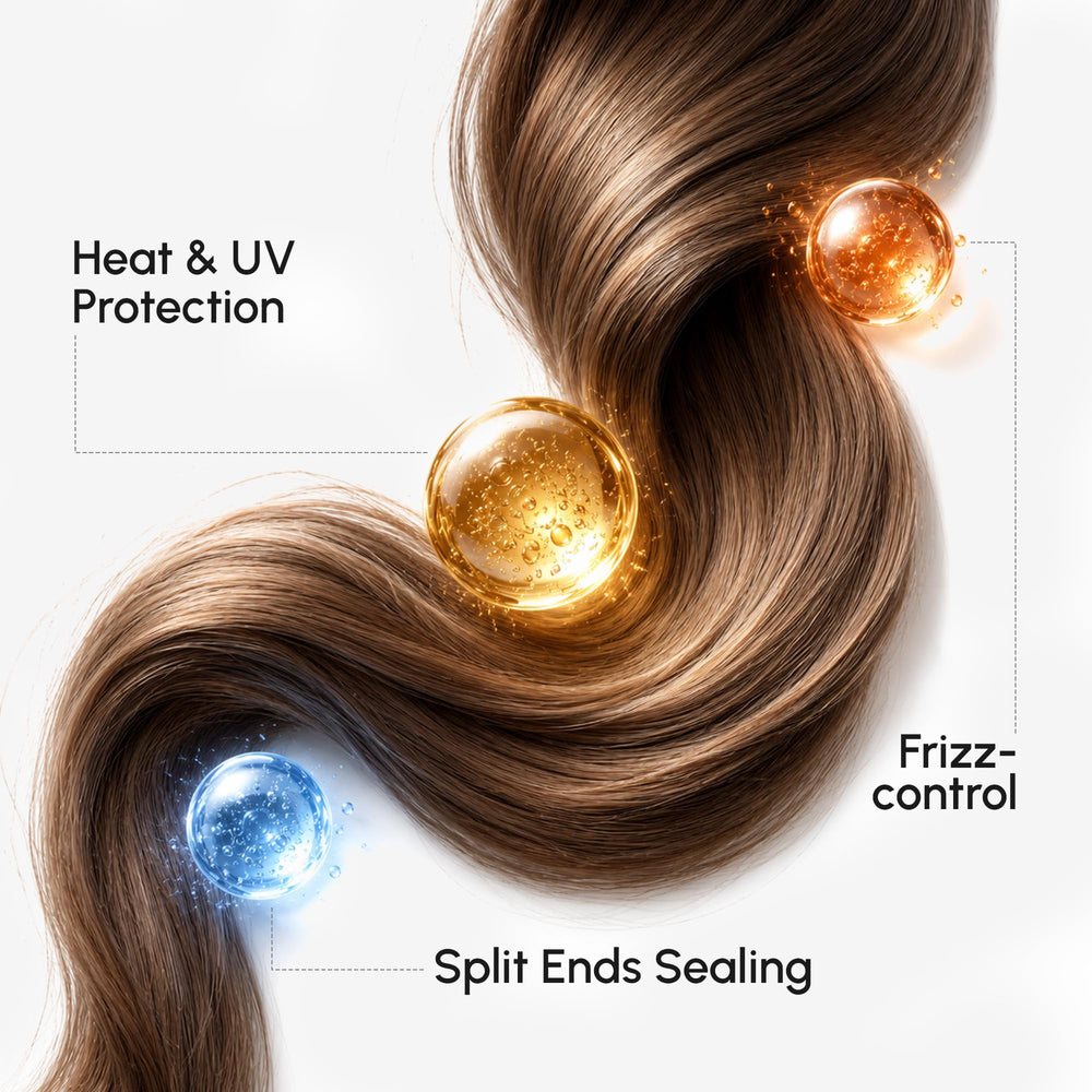 MAREE before and after image showing reduced frizz and shinier hair