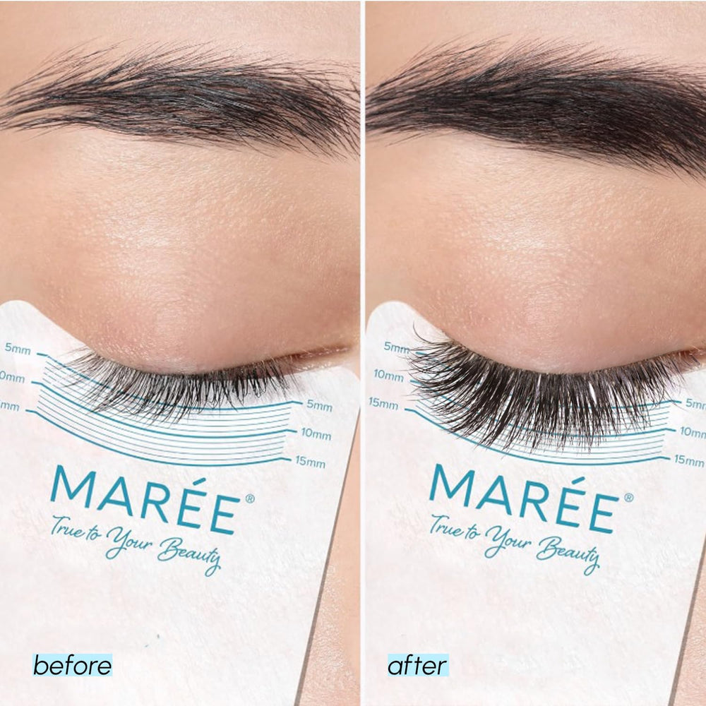 MAREE before and after comparison on lashes, visible lengthening benefit