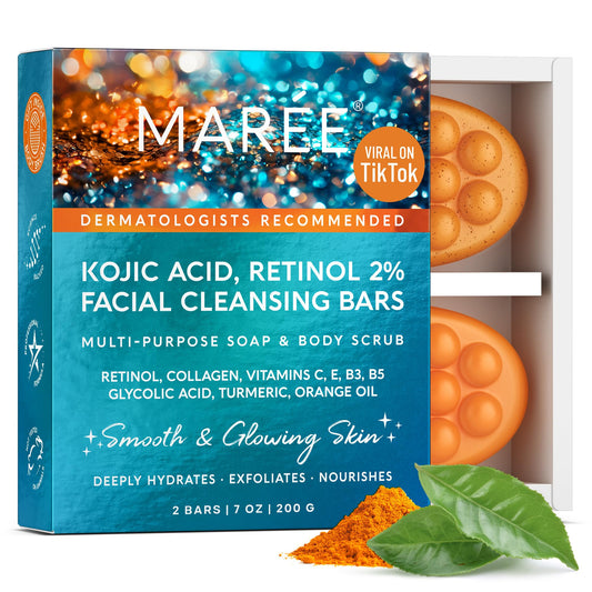 MAREE front packaging showing brightening soap bars and benefits