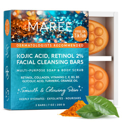 MAREE front packaging showing brightening soap bars and benefits