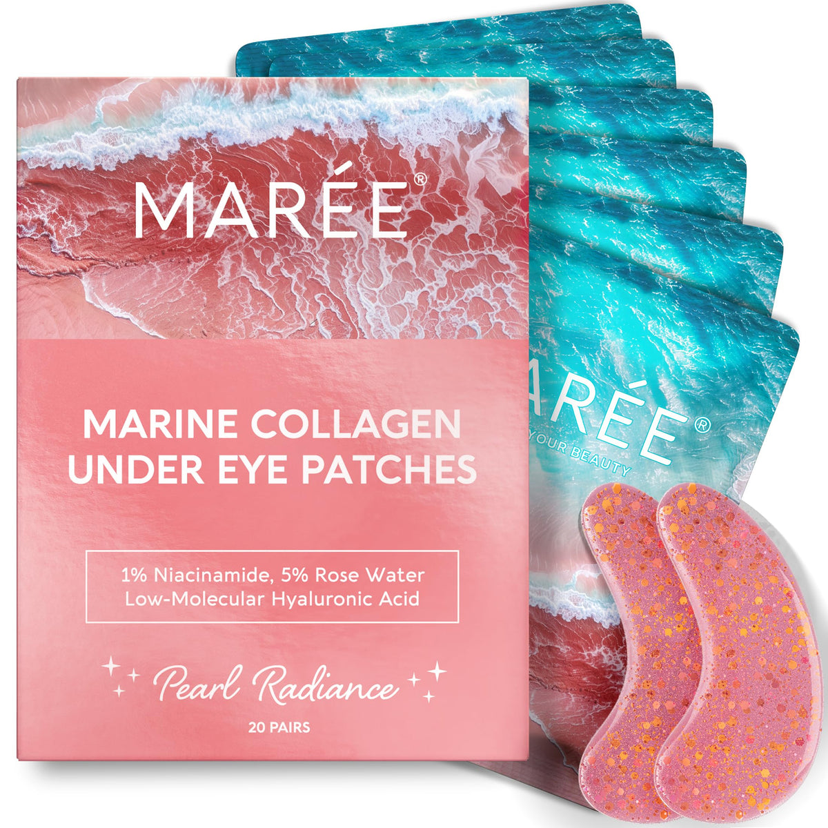 MAREE front packaging showing pink gel patches and benefits