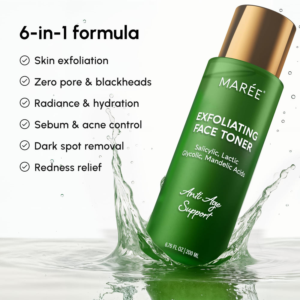 MAREE label clearly showing acids and hyaluronic benefits