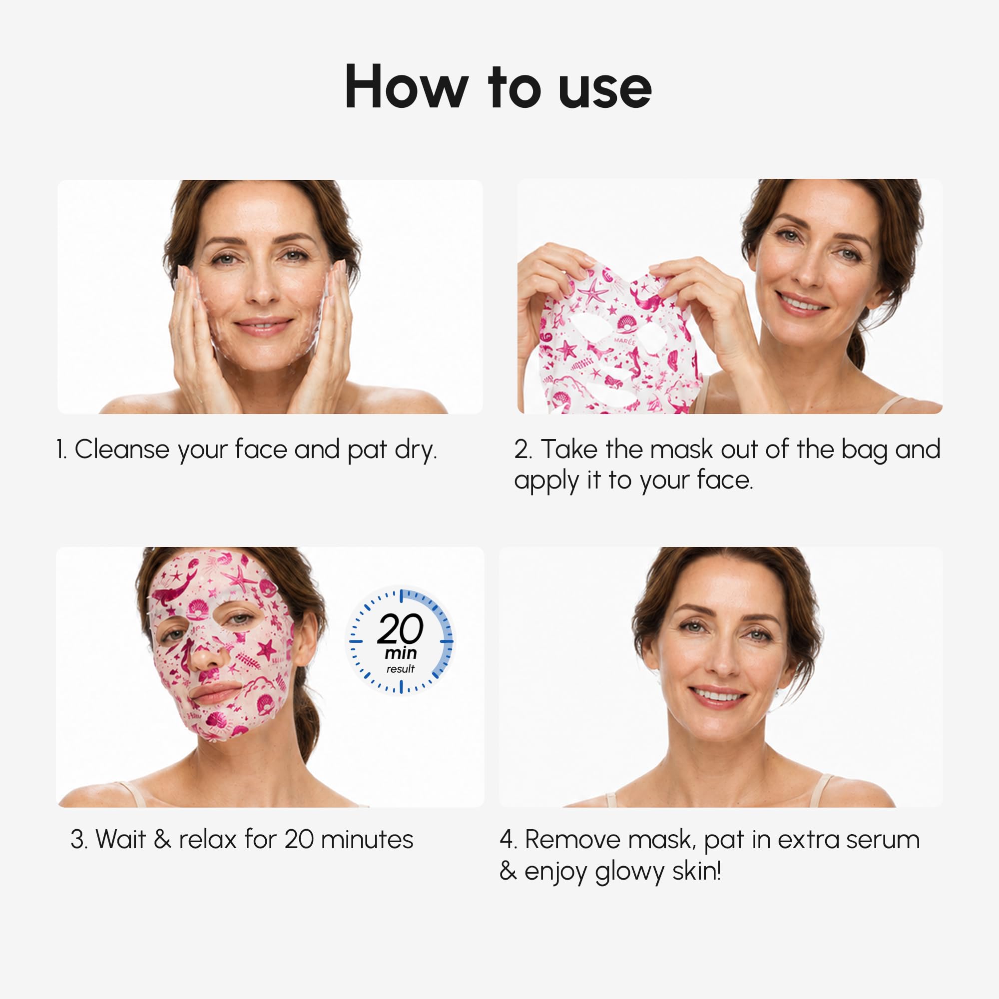 MAREE masks on bathroom vanity conveying spa-like self-care at home
