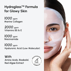 MAREE hydrogel mask applied on face offering even serum delivery