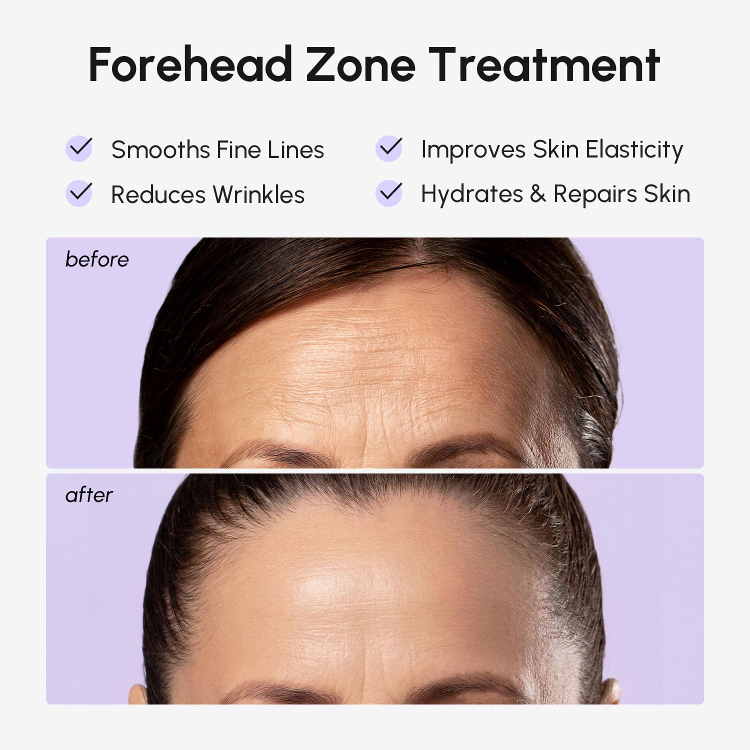 MAREE patch applied to forehead demonstrating smoothing effect in use