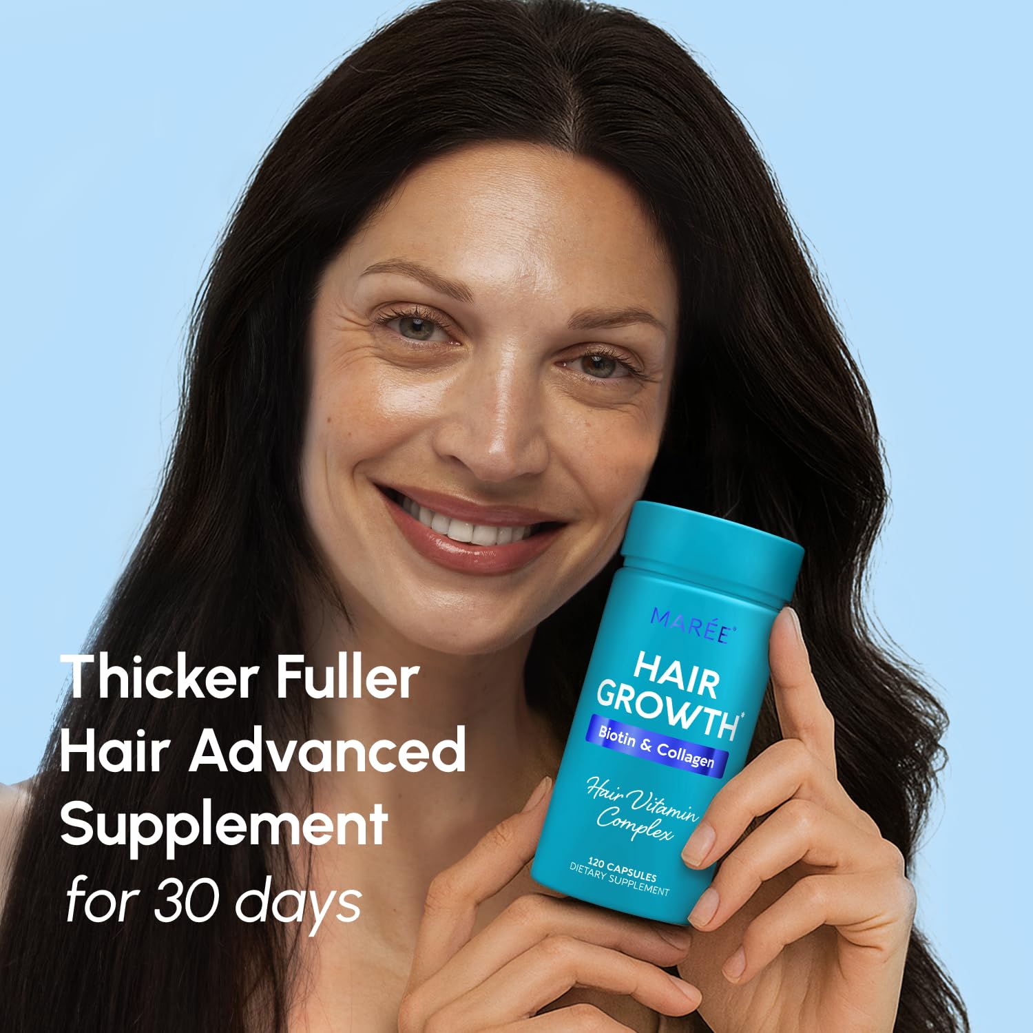 MAREE tablet close-up texture showing pill size and easy-to-swallow benefit