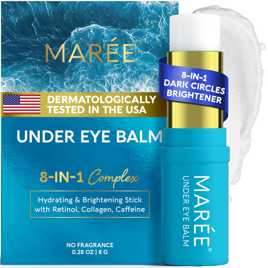 MAREE front packaging shows compact eye balm stick for easy travel and quick refresh