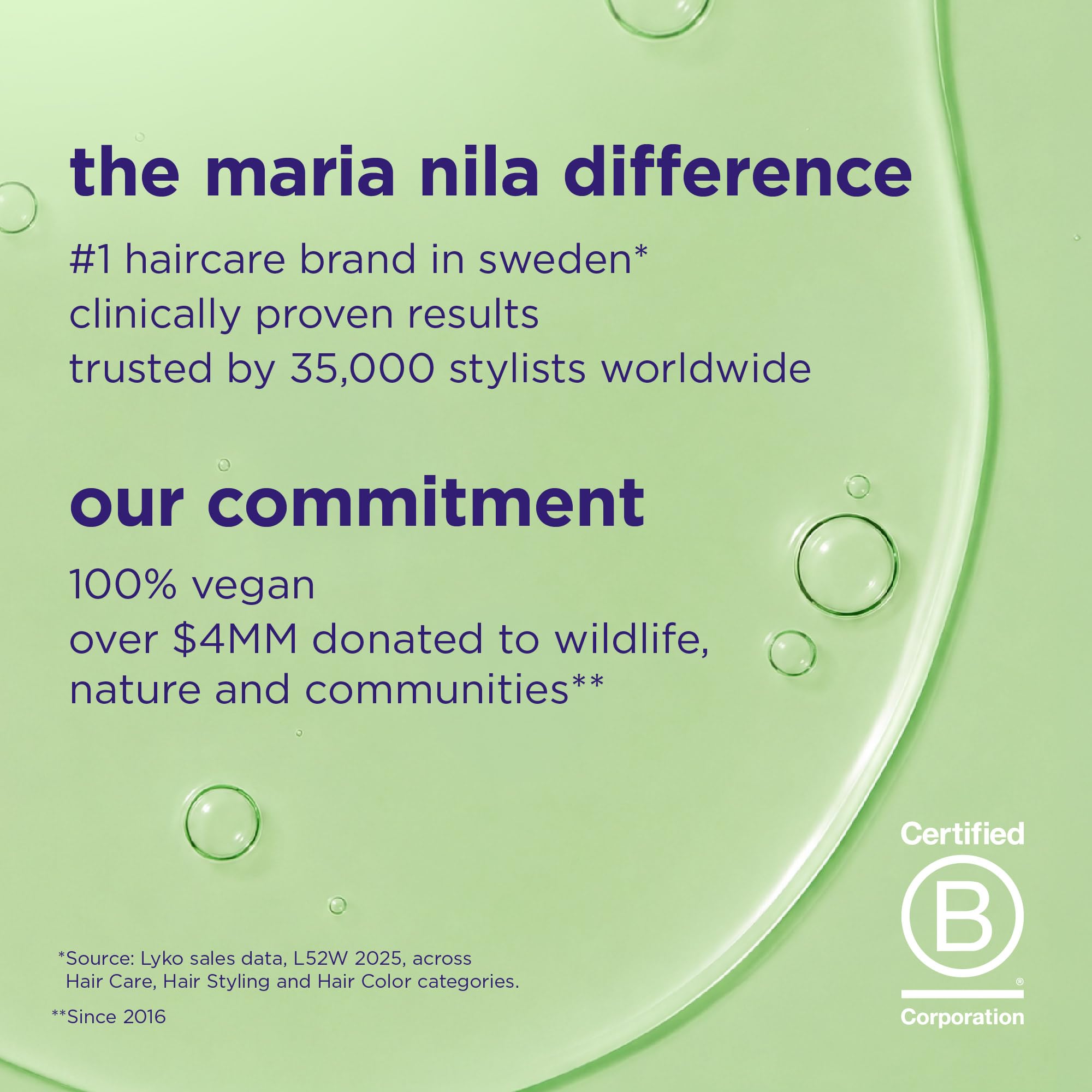 Maria Nila packaging with cruelty-free and vegan certifications highlighted