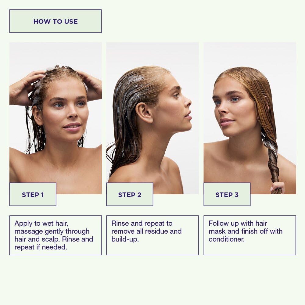 Maria Nila shampoo being massaged into blonde hair to neutralize brass and add shine